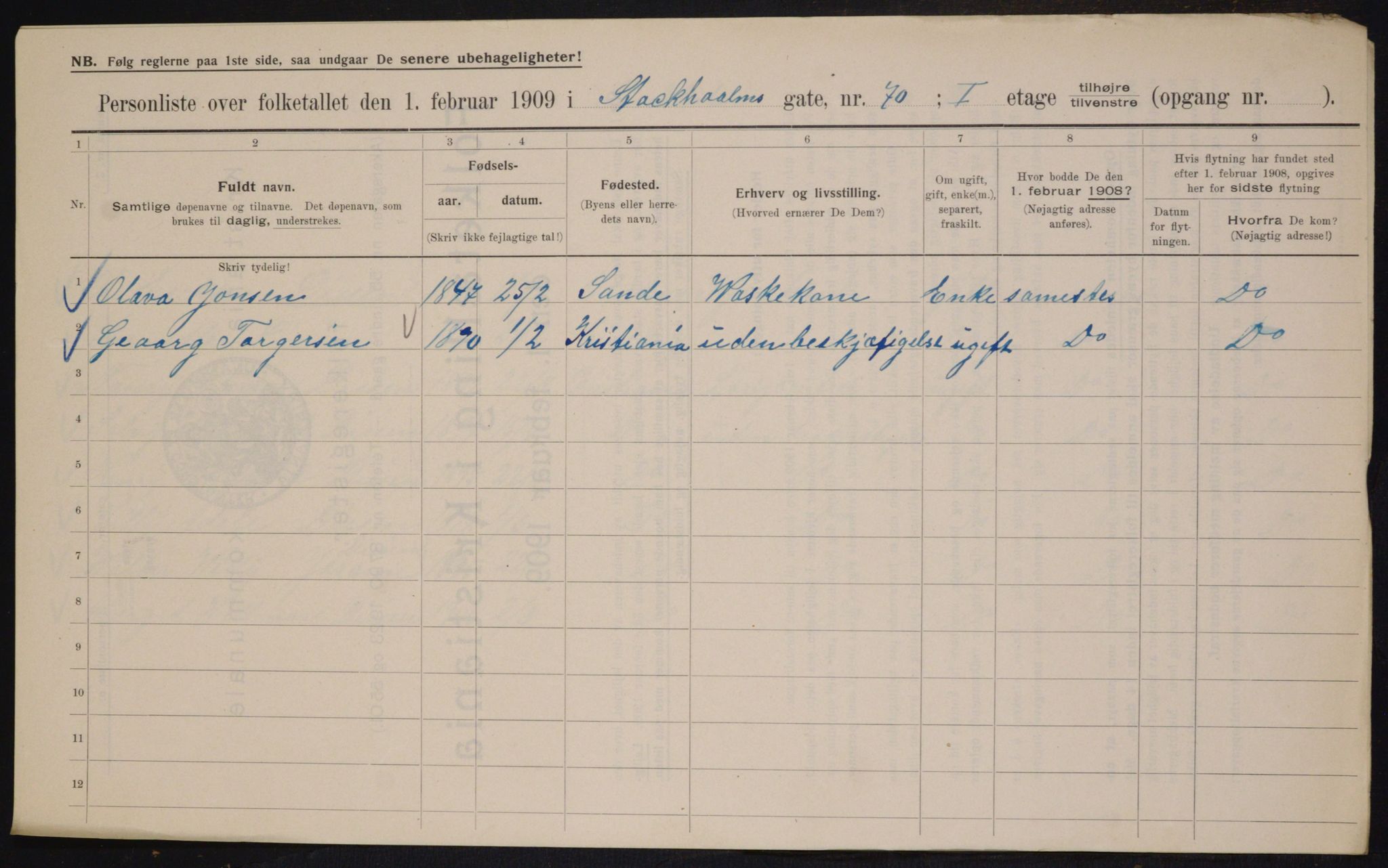 OBA, Municipal Census 1909 for Kristiania, 1909, p. 92781