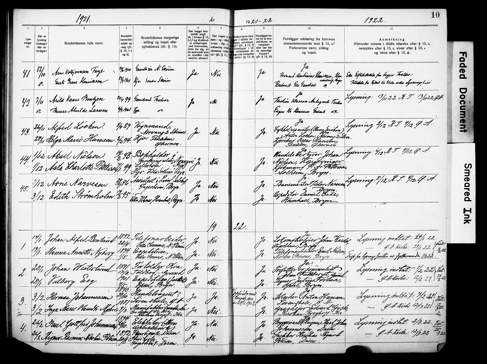 Østre Aker prestekontor Kirkebøker, AV/SAO-A-10840/H/Ha/L0007: Banns register no. I 7, 1919-1933, p. 10