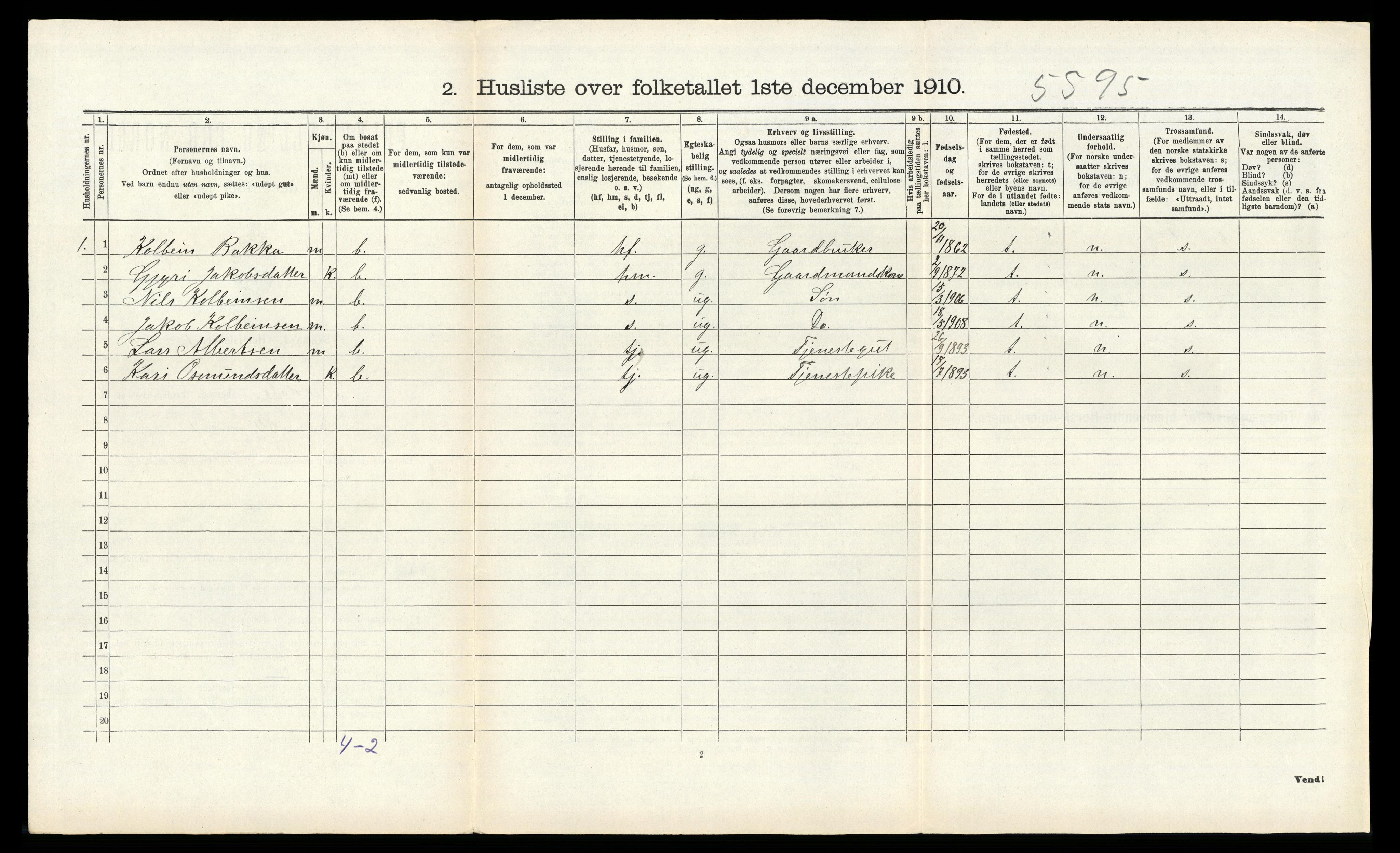 RA, 1910 census for Suldal, 1910, p. 514