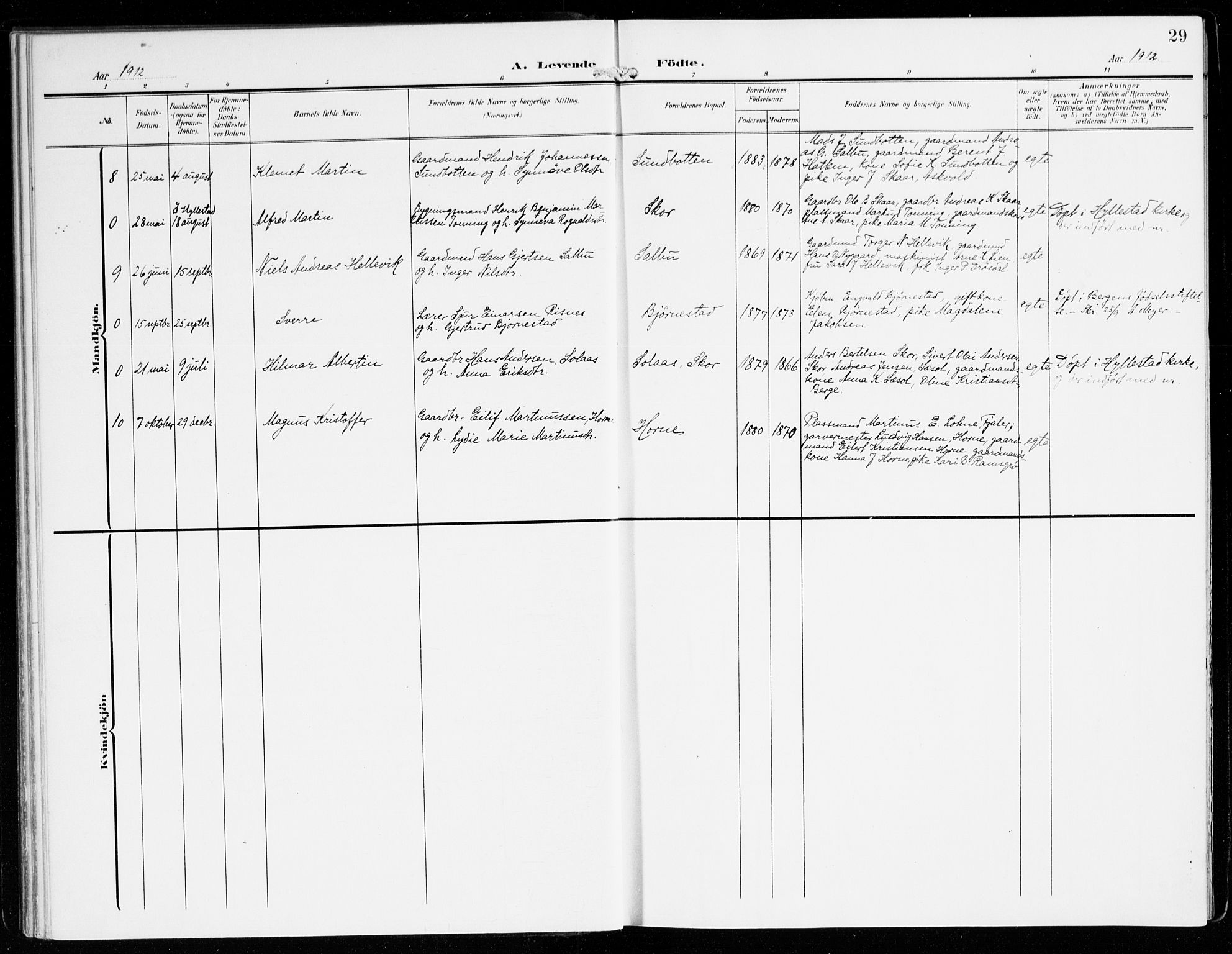 Hyllestad sokneprestembete, AV/SAB-A-80401: Parish register (official) no. D 2, 1905-1919, p. 29