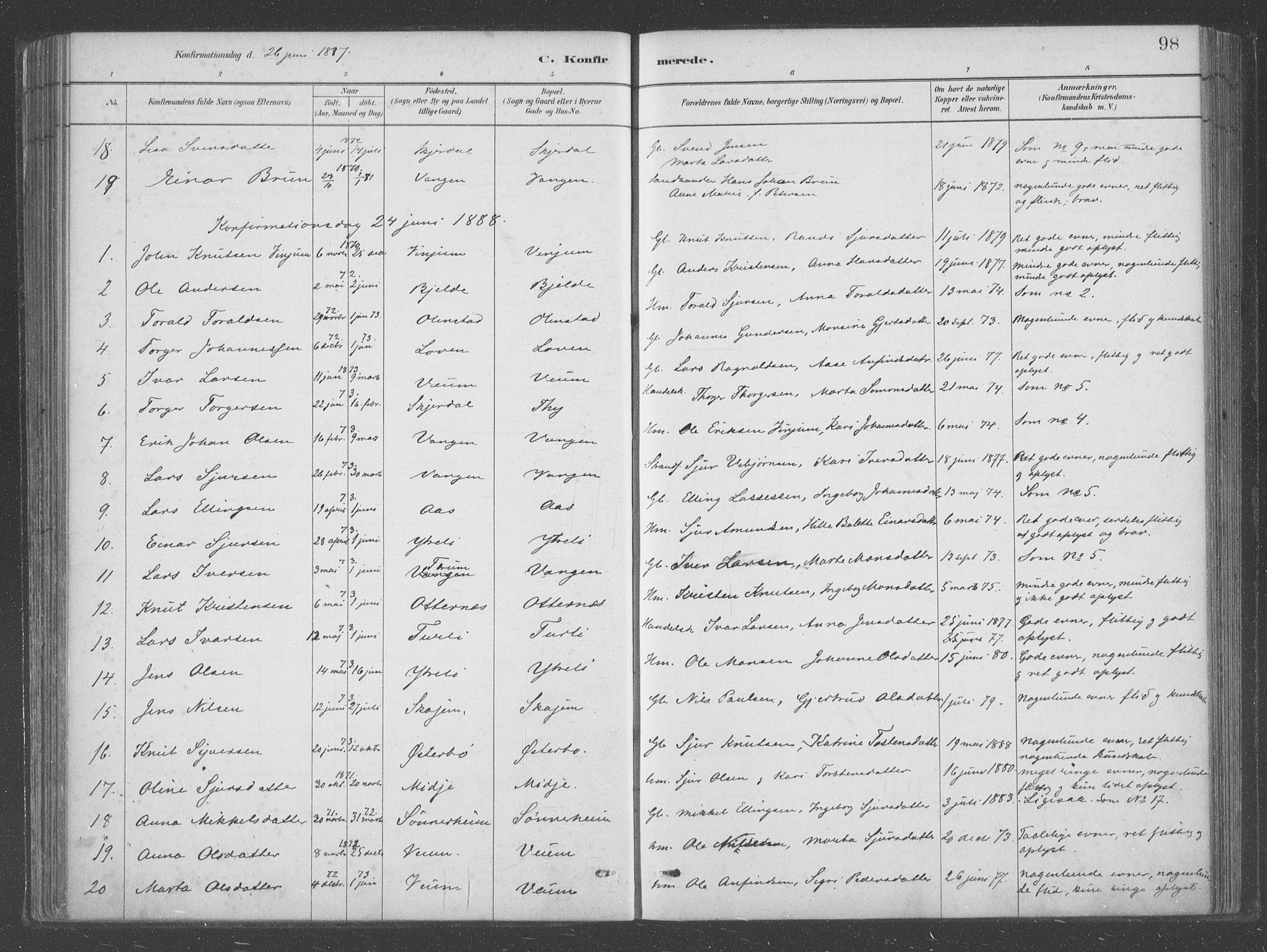 Aurland sokneprestembete, SAB/A-99937/H/Ha/Hab/L0001: Parish register (official) no. B  1, 1880-1909, p. 98