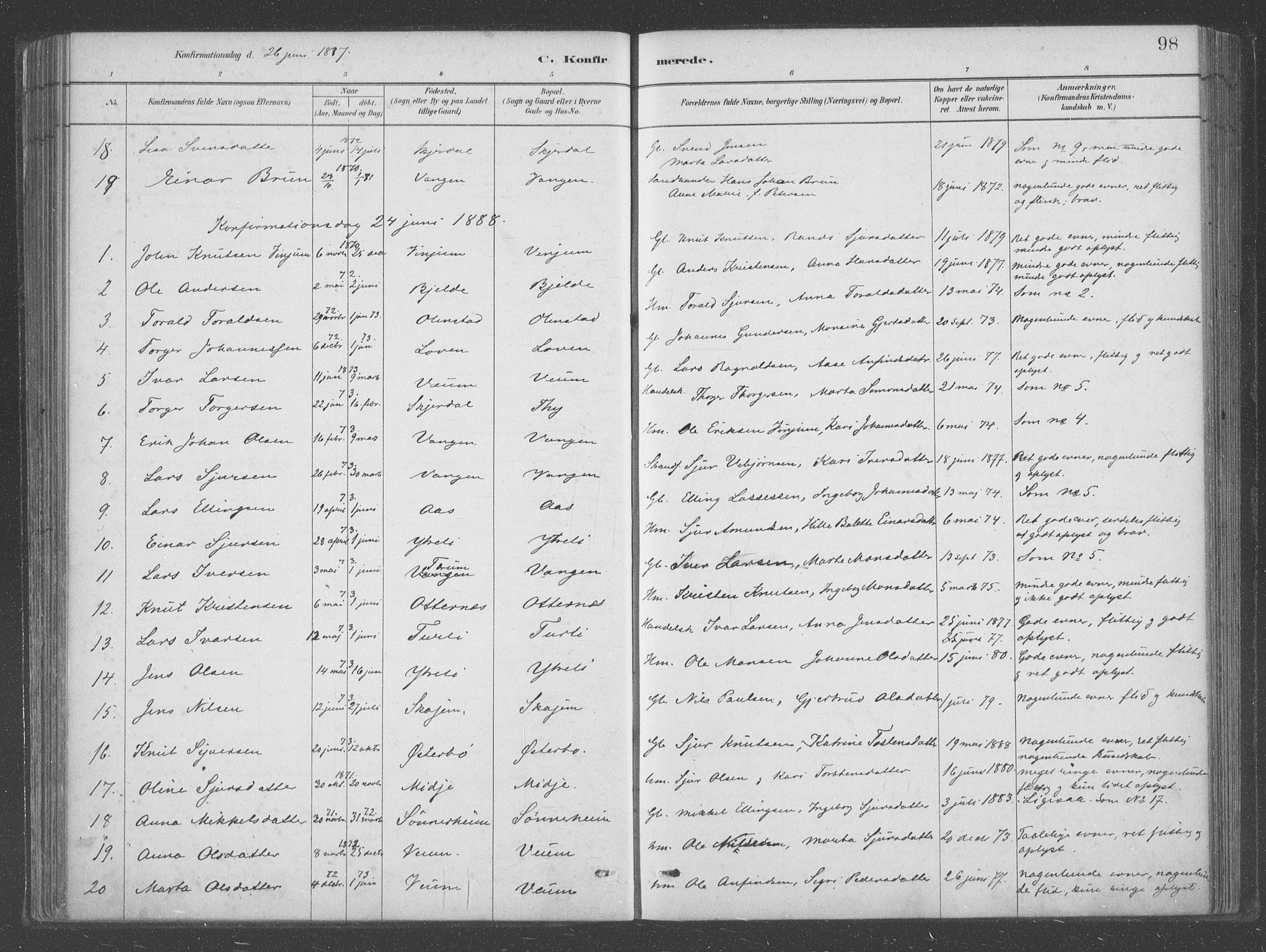 Aurland sokneprestembete, AV/SAB-A-99937/H/Ha/Hab/L0001: Parish register (official) no. B  1, 1880-1909, p. 98