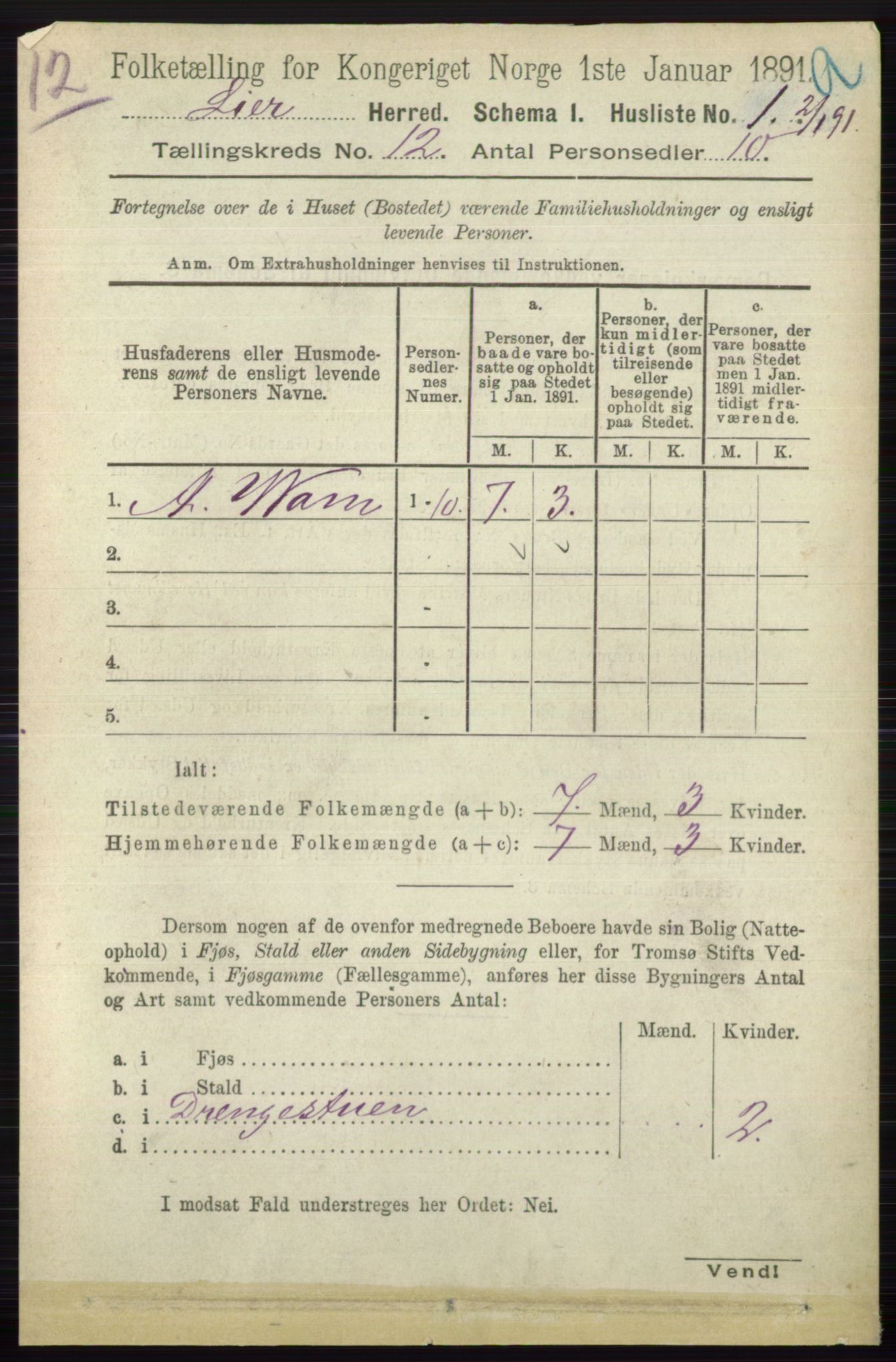 RA, 1891 census for 0626 Lier, 1891, p. 7281