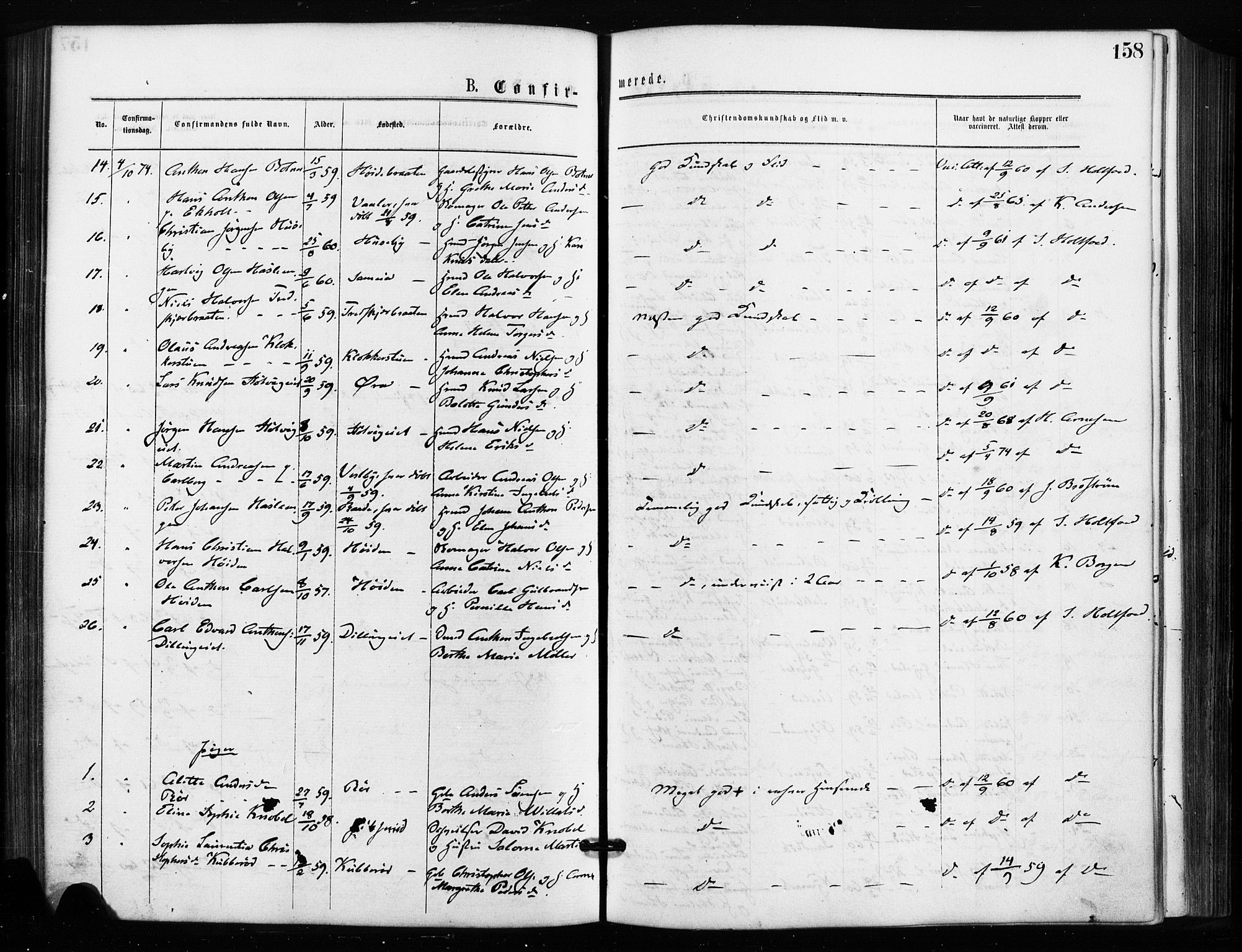 Rygge prestekontor Kirkebøker, SAO/A-10084b/F/Fa/L0006: Parish register (official) no. 6, 1872-1877, p. 158
