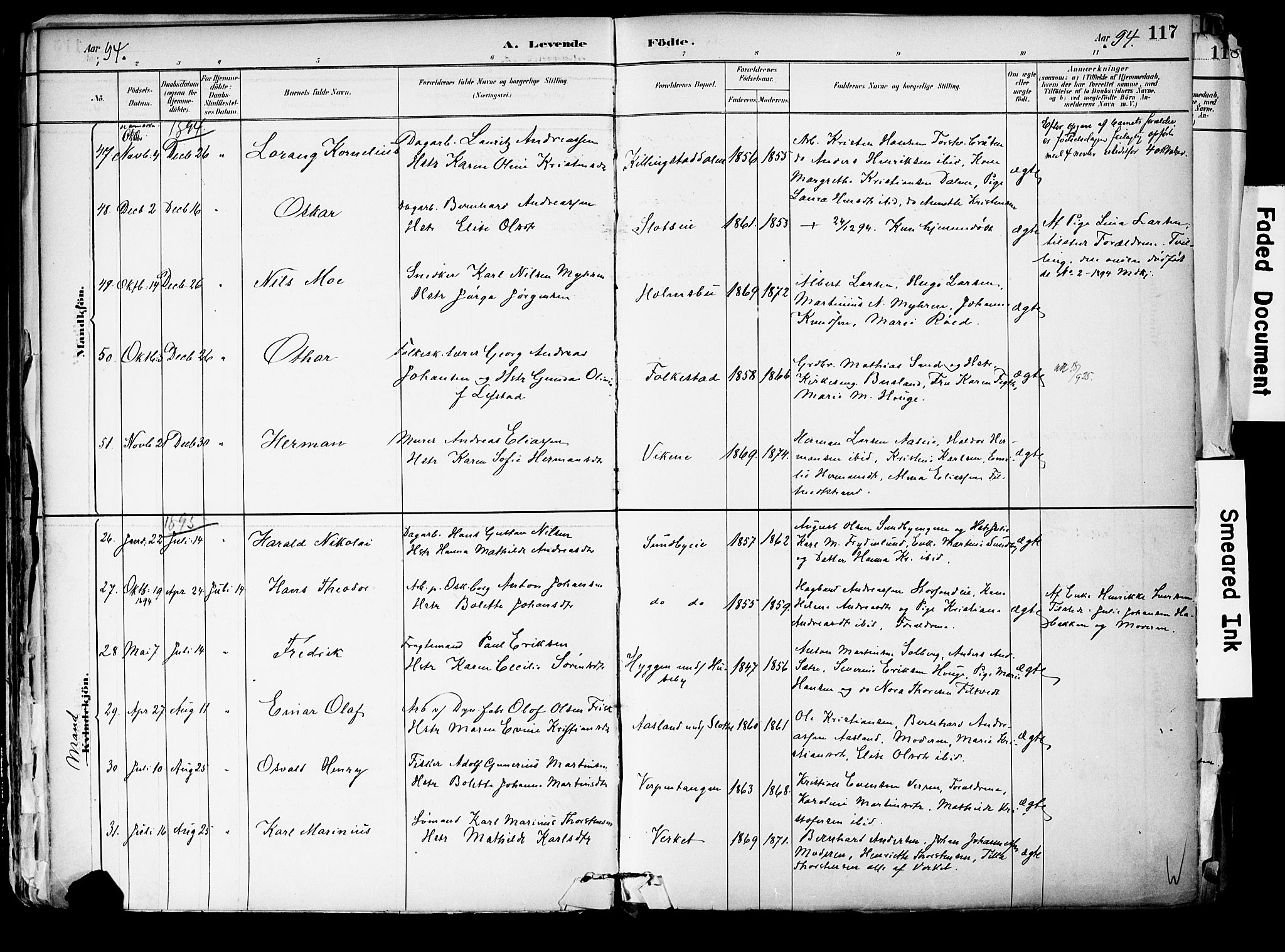 Hurum kirkebøker, SAKO/A-229/F/Fa/L0014: Parish register (official) no. 14, 1882-1895, p. 117