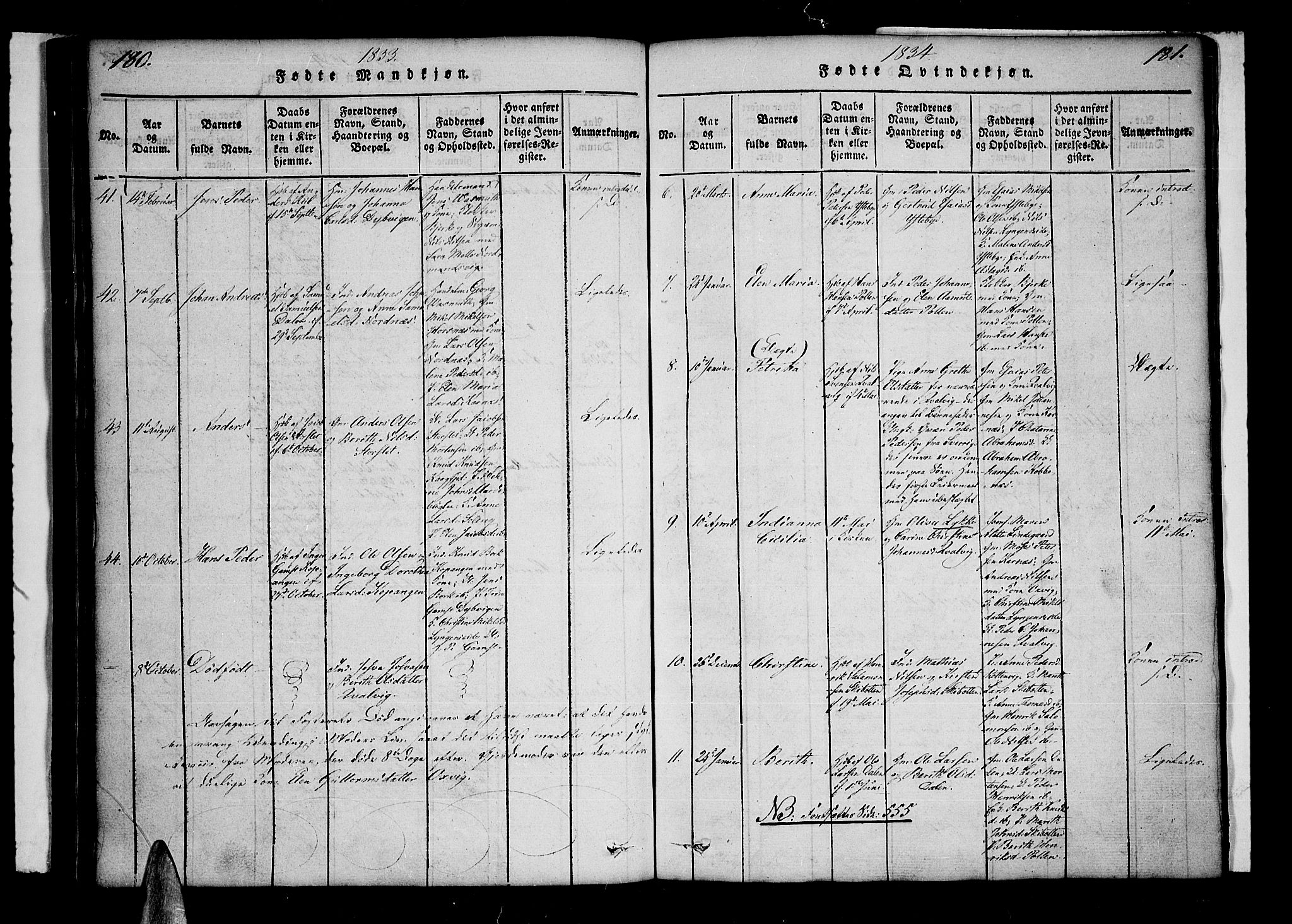 Lyngen sokneprestembete, AV/SATØ-S-1289/H/He/Hea/L0003kirke: Parish register (official) no. 3, 1822-1838, p. 180-181