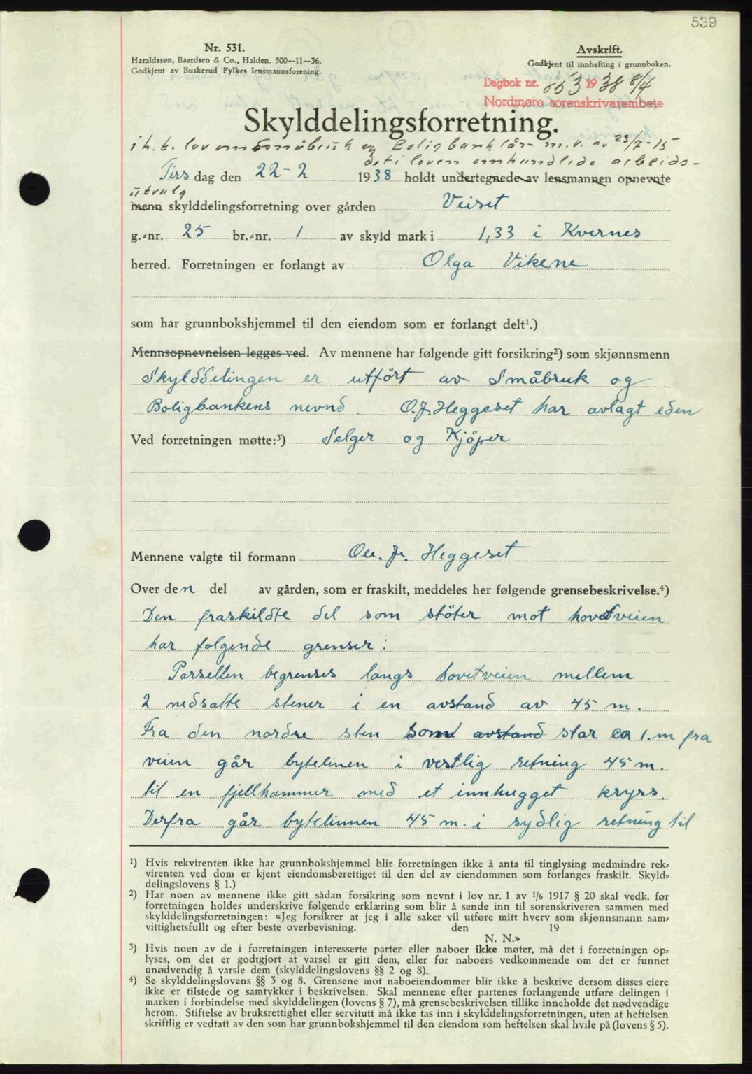 Nordmøre sorenskriveri, AV/SAT-A-4132/1/2/2Ca: Mortgage book no. A83, 1938-1938, Diary no: : 853/1938