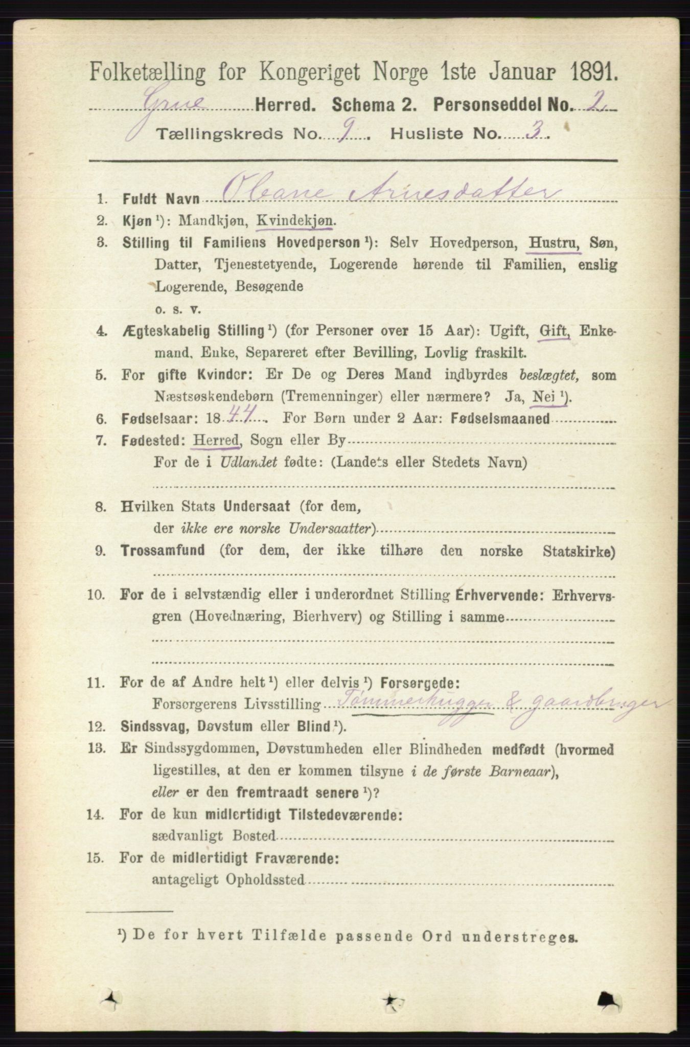 RA, 1891 census for 0423 Grue, 1891, p. 4894