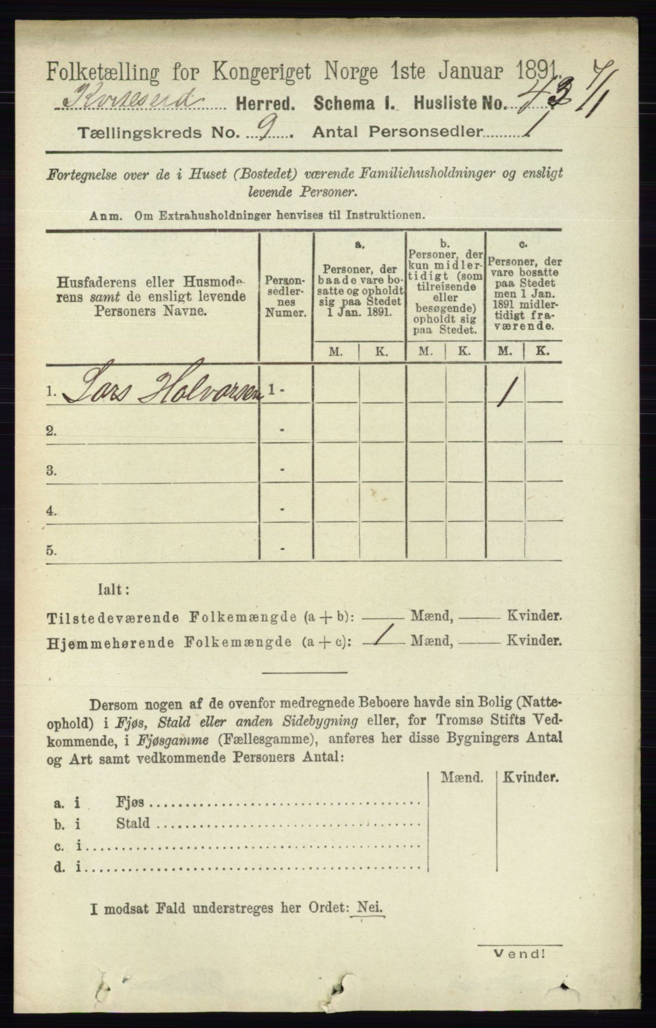 RA, 1891 census for 0829 Kviteseid, 1891, p. 1988