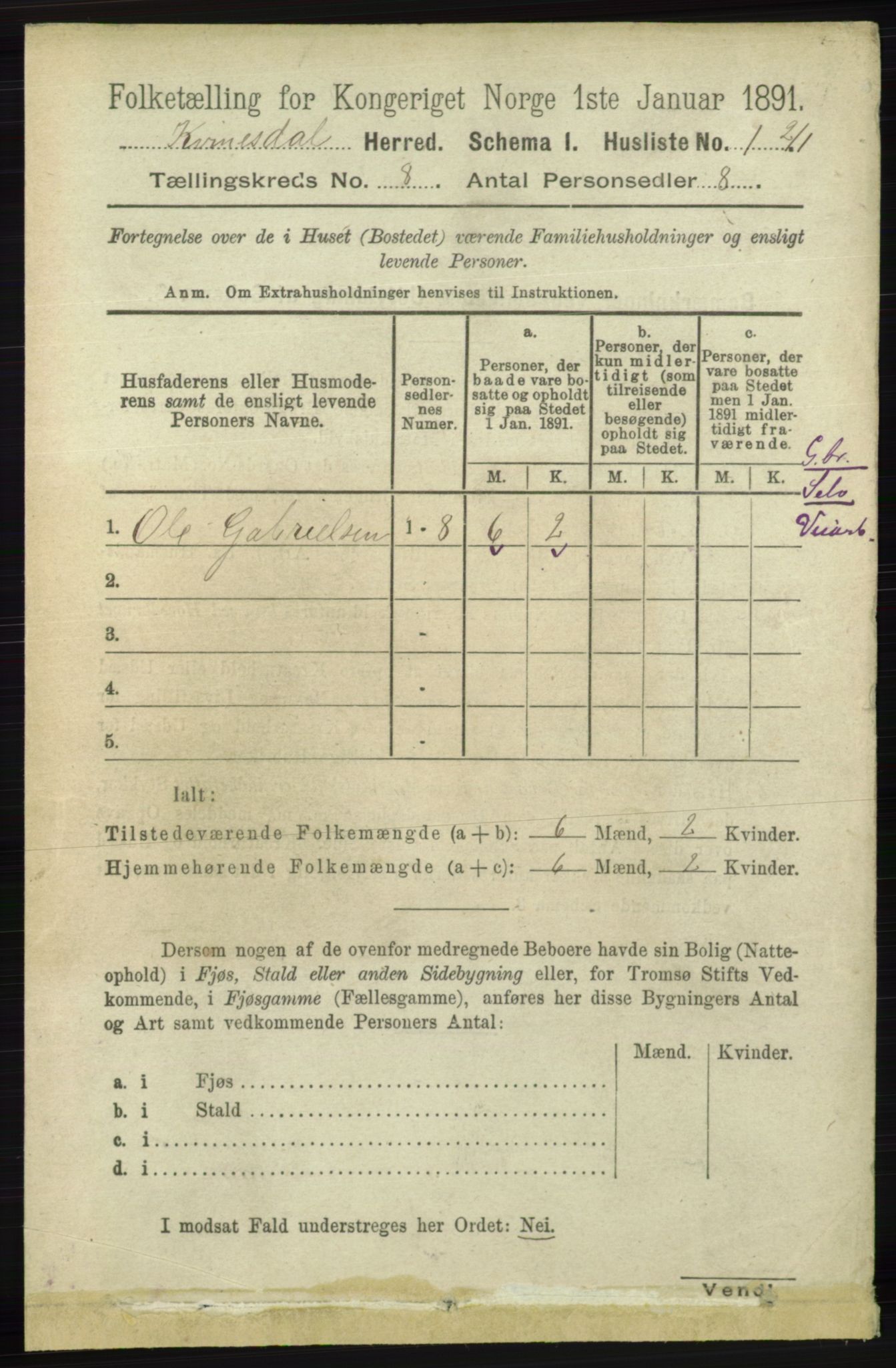 RA, 1891 census for 1037 Kvinesdal, 1891, p. 2692