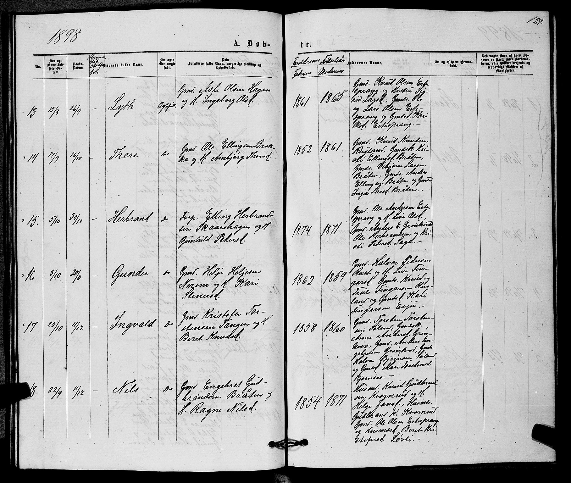 Sigdal kirkebøker, AV/SAKO-A-245/G/Gb/L0002: Parish register (copy) no. II 2, 1875-1900, p. 129