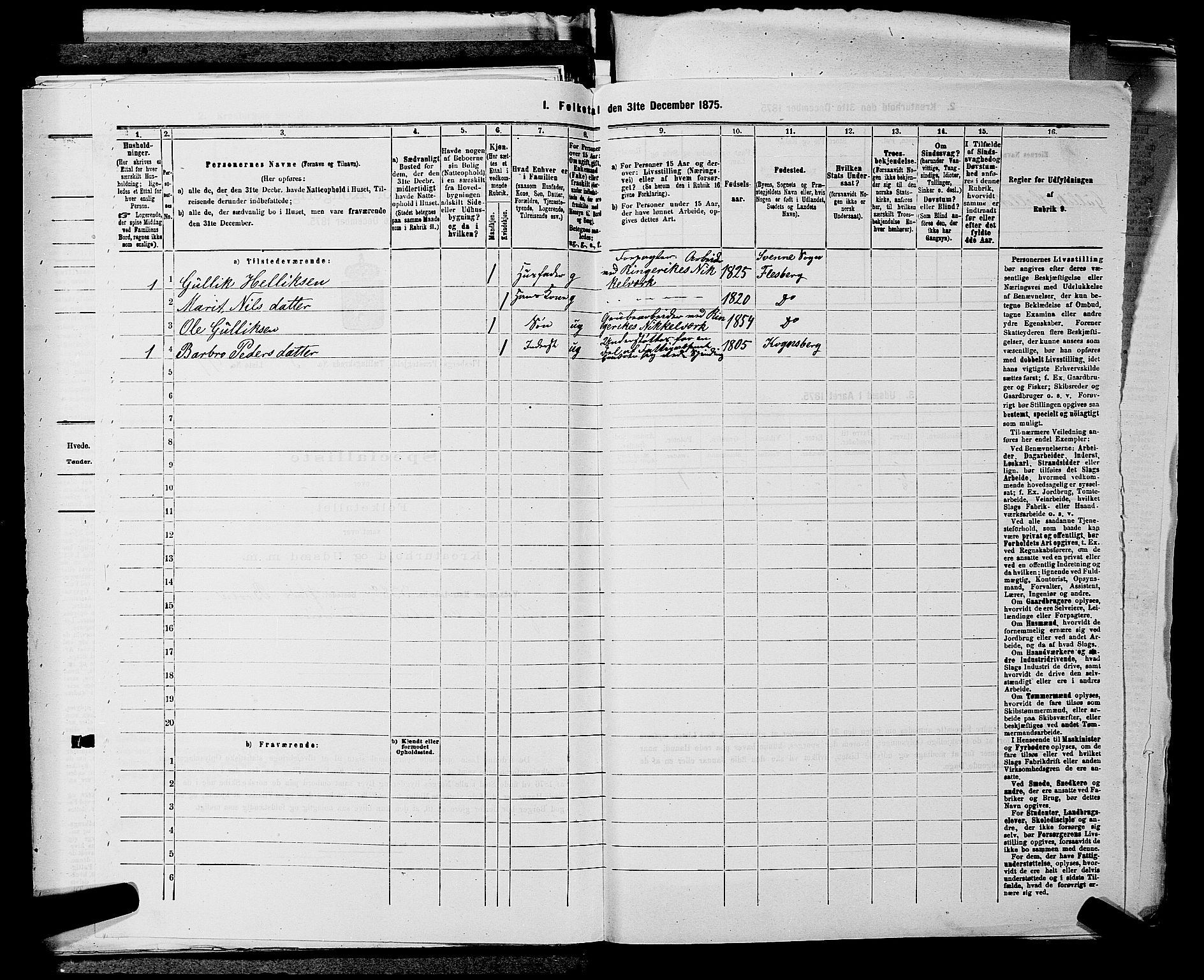 SAKO, 1875 census for 0631P Flesberg, 1875, p. 1080