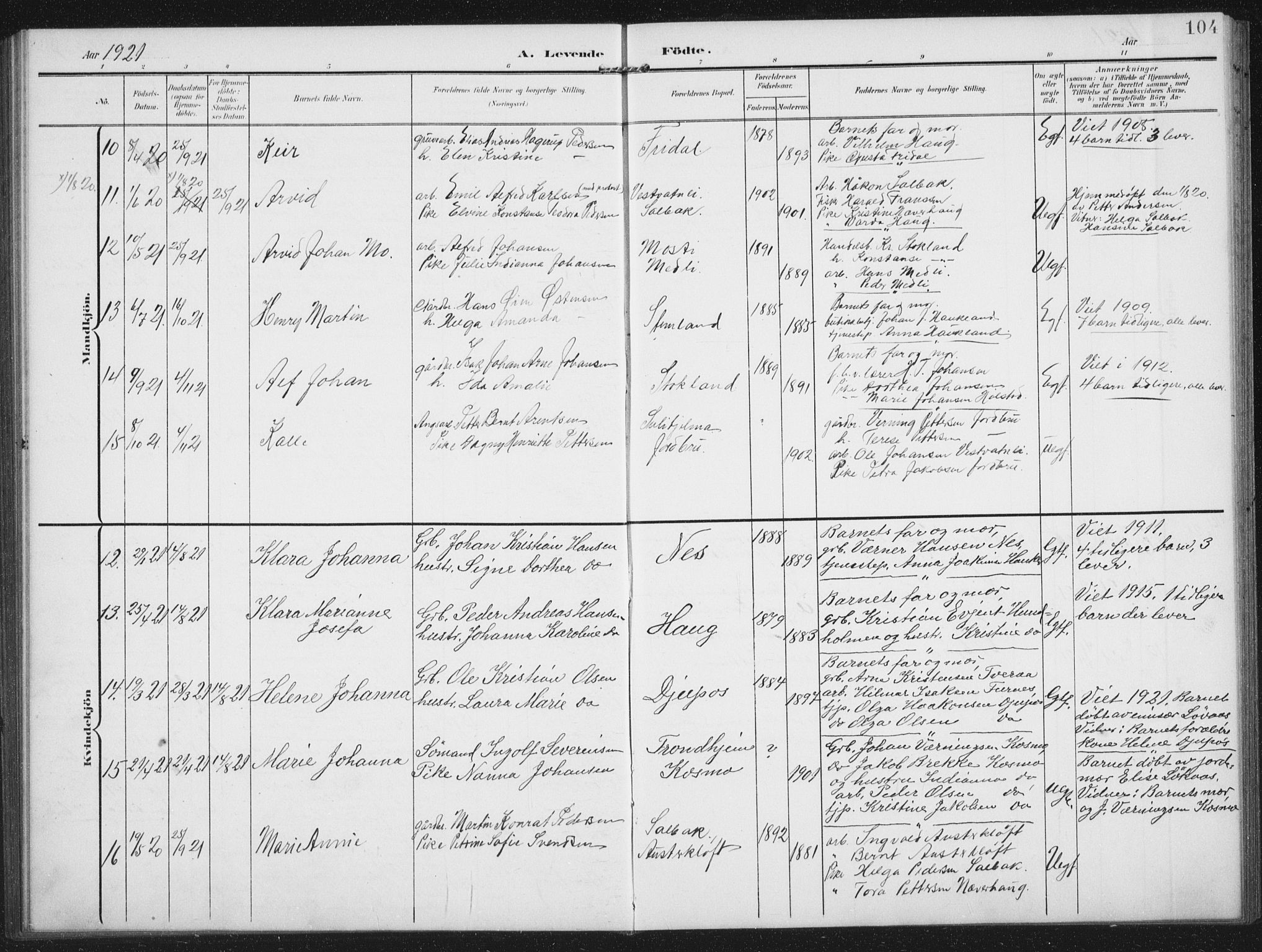 Ministerialprotokoller, klokkerbøker og fødselsregistre - Nordland, AV/SAT-A-1459/851/L0726: Parish register (copy) no. 851C01, 1902-1924, p. 104