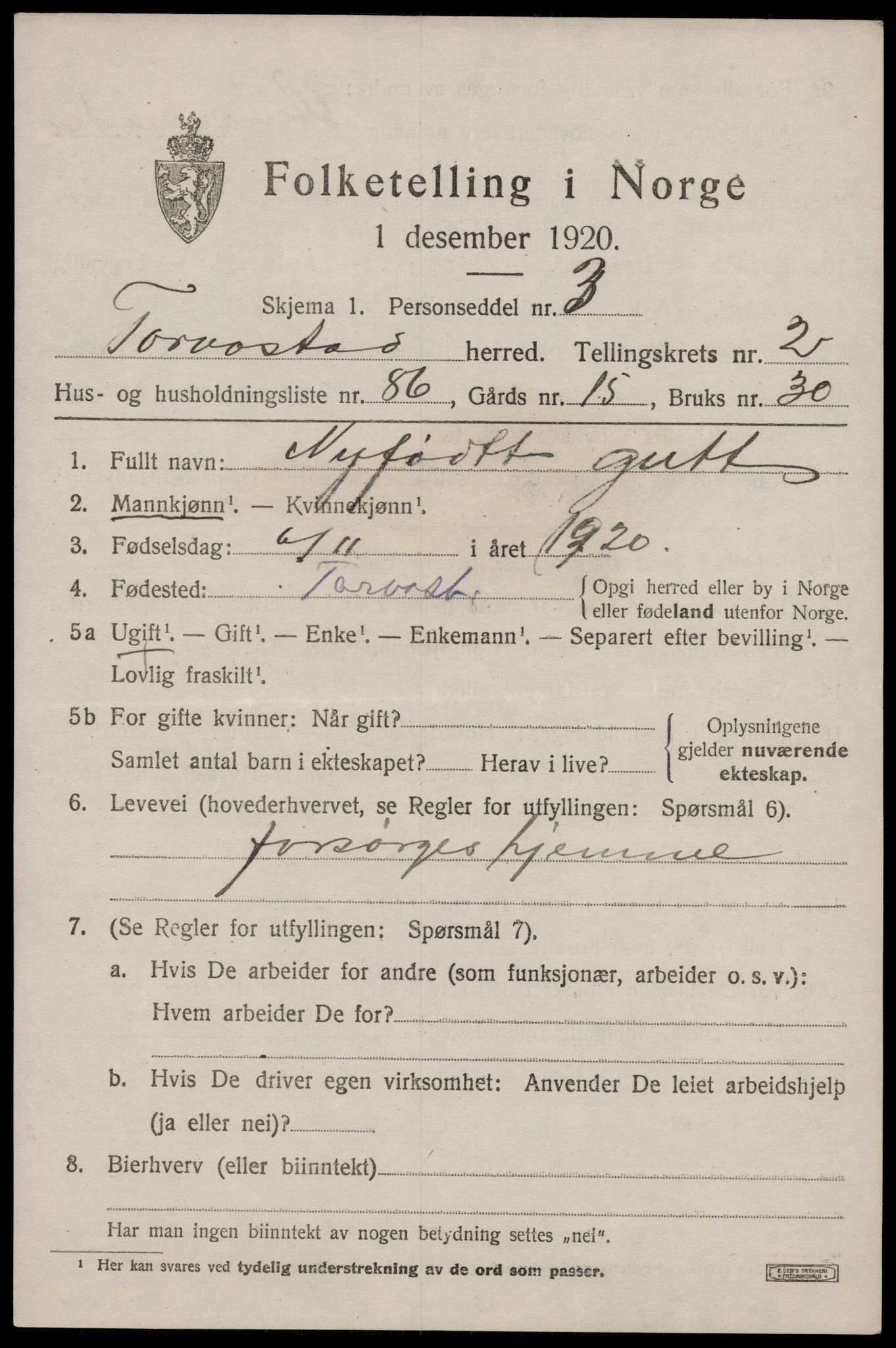 SAST, 1920 census for Torvastad, 1920, p. 2900