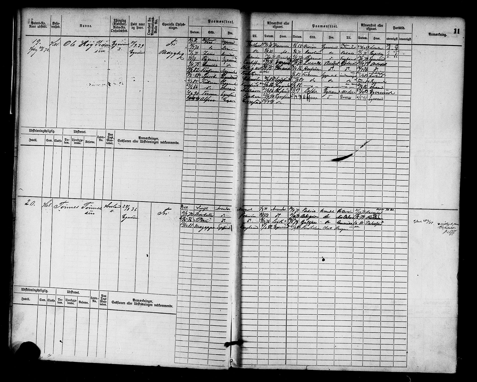 Egersund mønstringskrets, AV/SAK-2031-0019/F/Fb/L0001: Hovedrulle nr 1-666, O-3, 1868-1920, p. 12