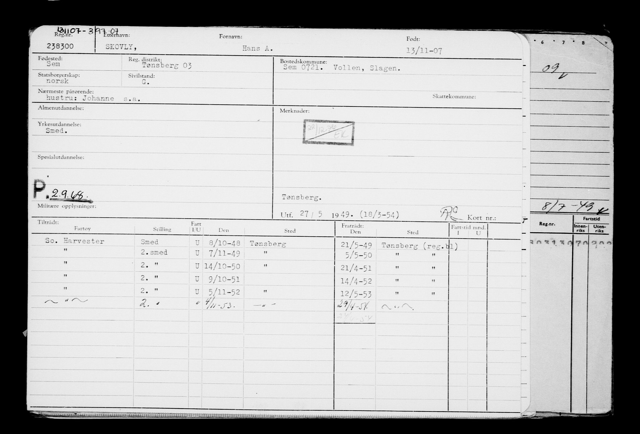 Direktoratet for sjømenn, AV/RA-S-3545/G/Gb/L0074: Hovedkort, 1907, p. 164