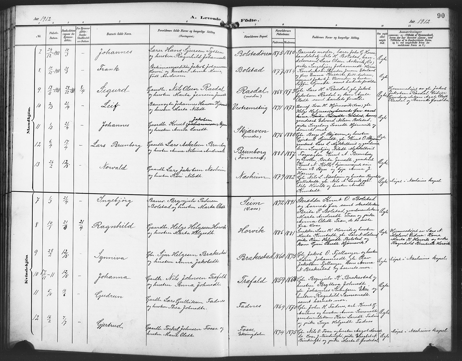 Evanger sokneprestembete, SAB/A-99924: Parish register (copy) no. A 5, 1897-1917, p. 90