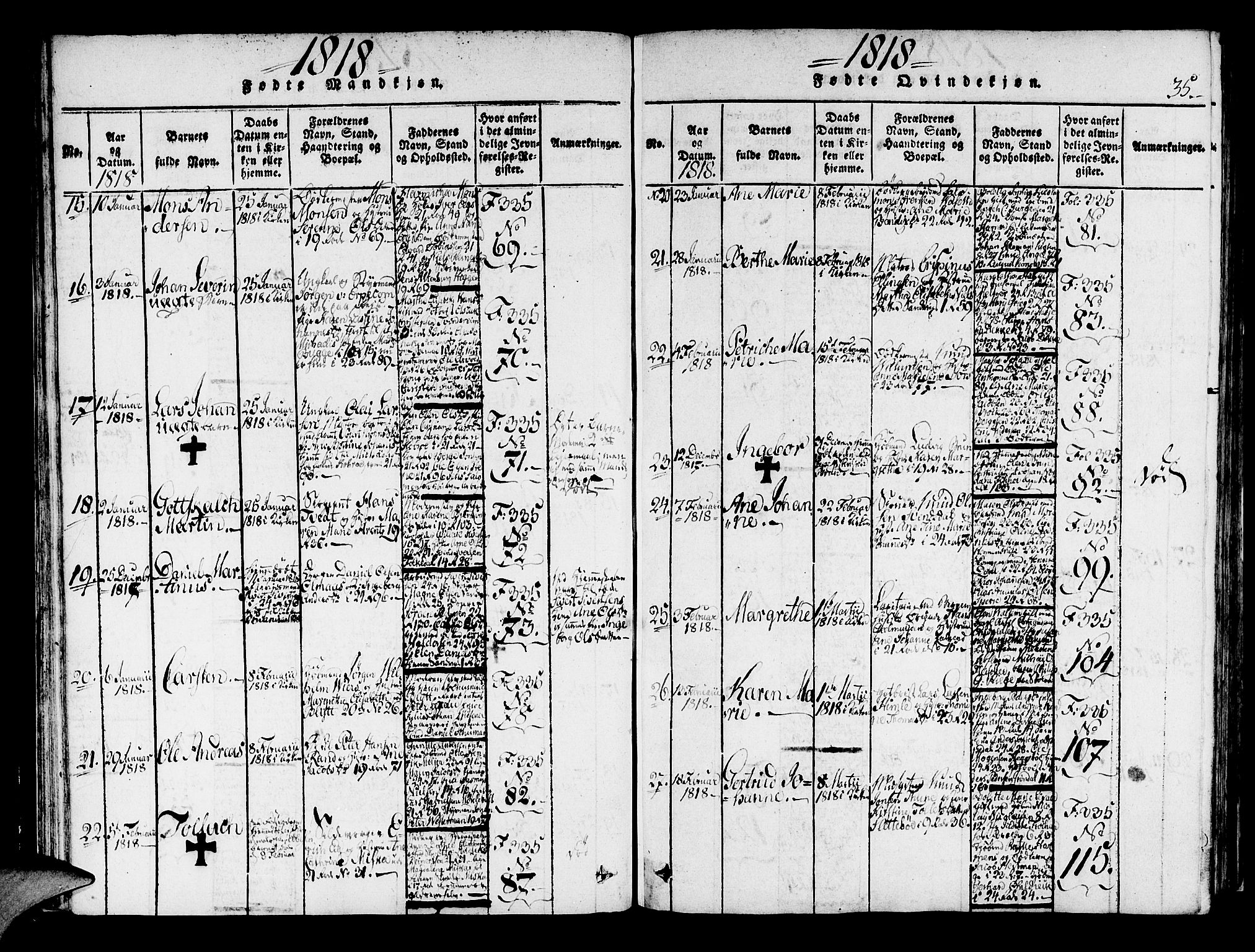 Korskirken sokneprestembete, AV/SAB-A-76101/H/Haa/L0013: Parish register (official) no. A 13, 1815-1822, p. 35