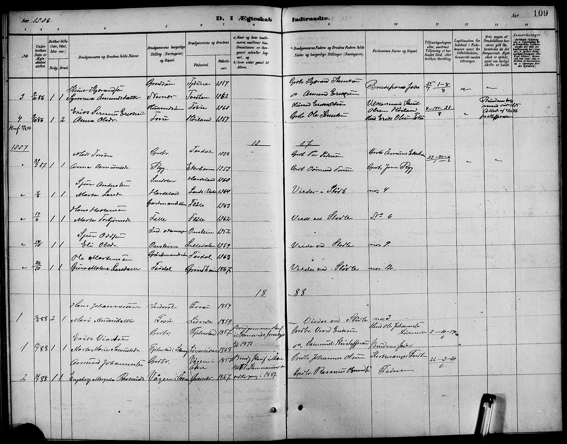 Etne sokneprestembete, SAB/A-75001/H/Hab: Parish register (copy) no. C 4, 1879-1896, p. 109