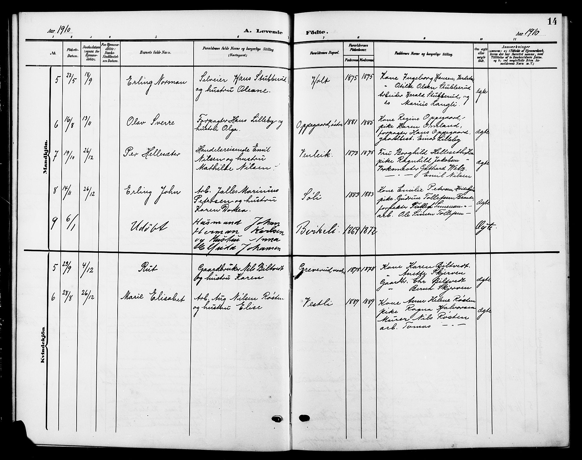Nesodden prestekontor Kirkebøker, SAO/A-10013/G/Gb/L0001: Parish register (copy) no. II 1, 1905-1924, p. 14