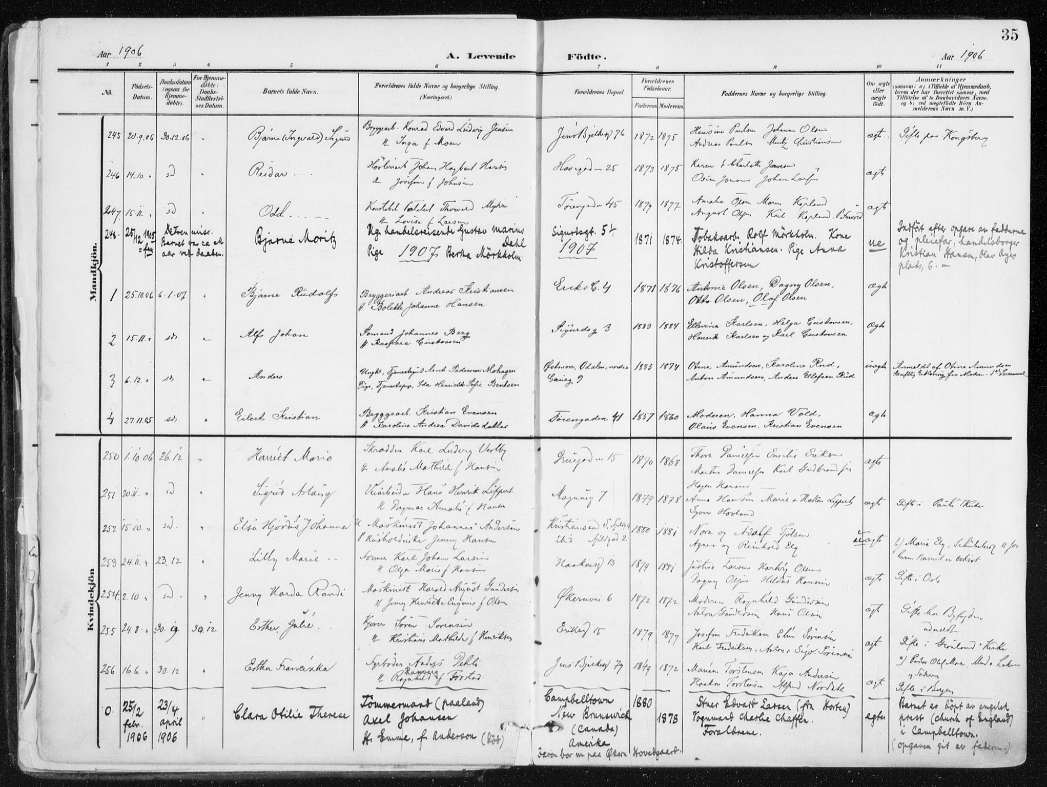 Kampen prestekontor Kirkebøker, SAO/A-10853/F/Fa/L0010: Parish register (official) no. I 10, 1905-1917, p. 35
