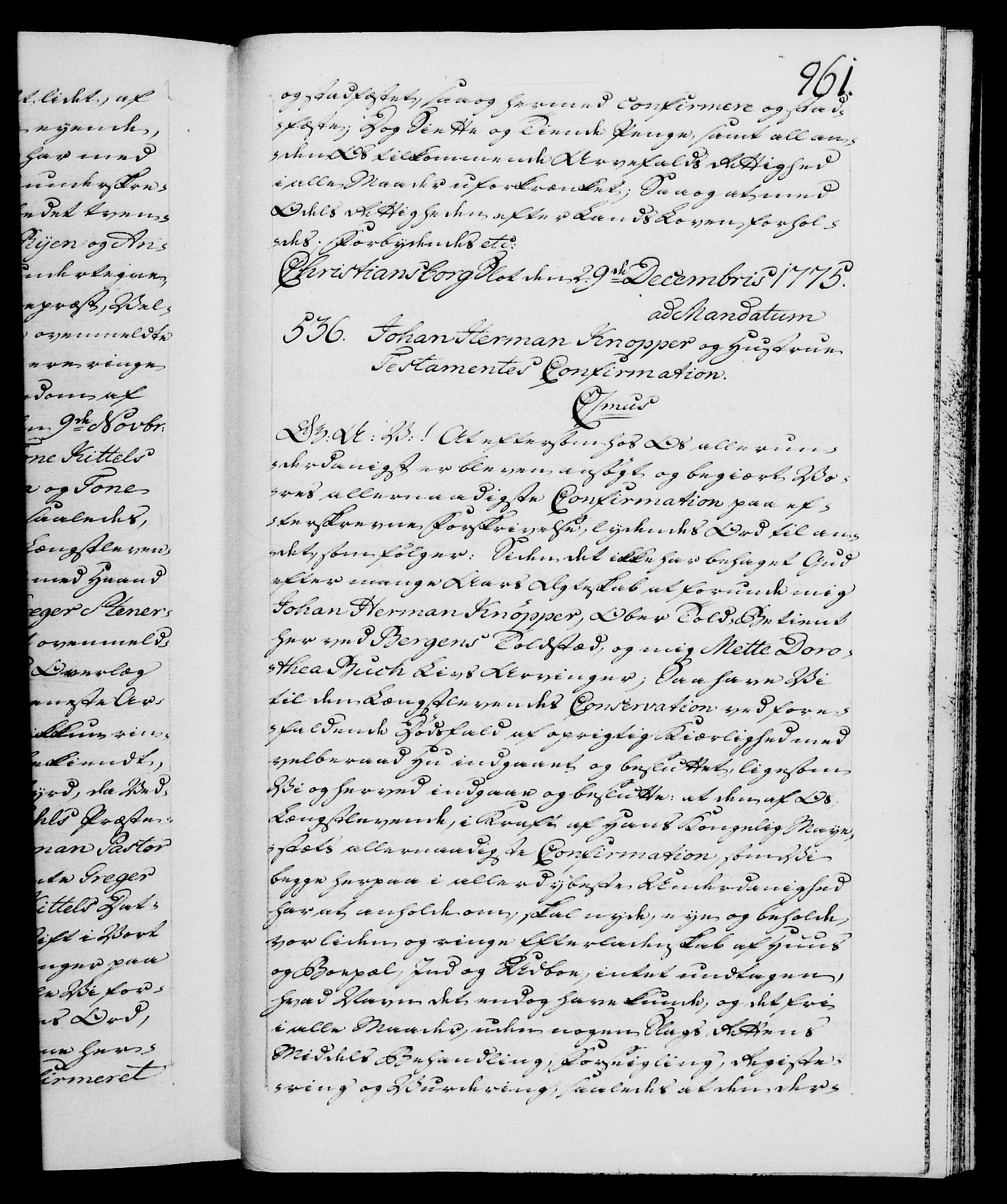 Danske Kanselli 1572-1799, RA/EA-3023/F/Fc/Fca/Fcaa/L0046: Norske registre, 1773-1775, p. 961a