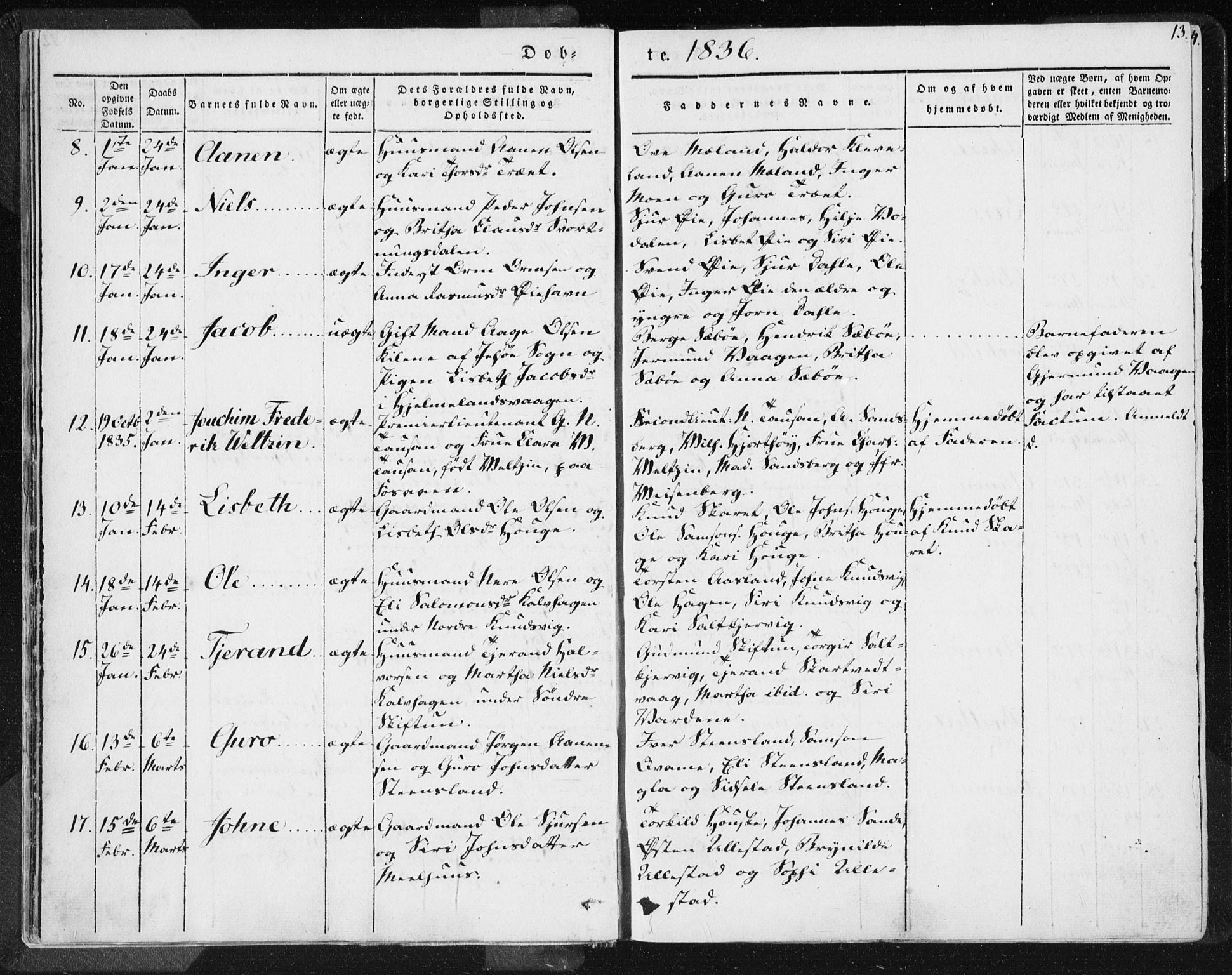 Hjelmeland sokneprestkontor, AV/SAST-A-101843/01/IV/L0006: Parish register (official) no. A 6, 1834-1845, p. 13