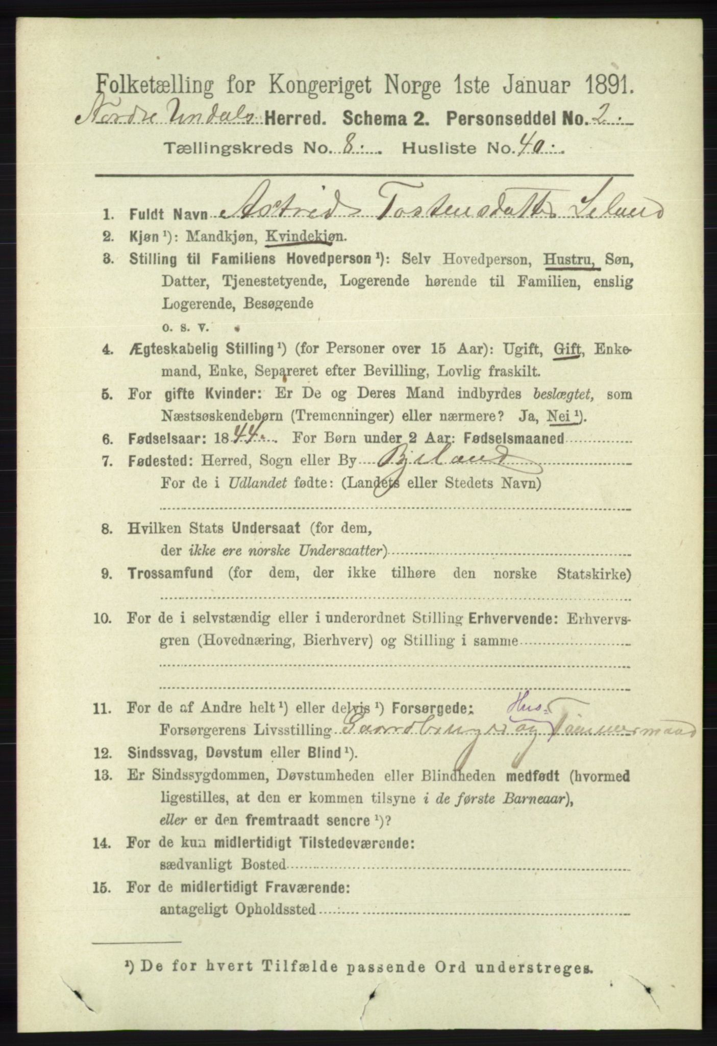 RA, 1891 census for 1028 Nord-Audnedal, 1891, p. 2279