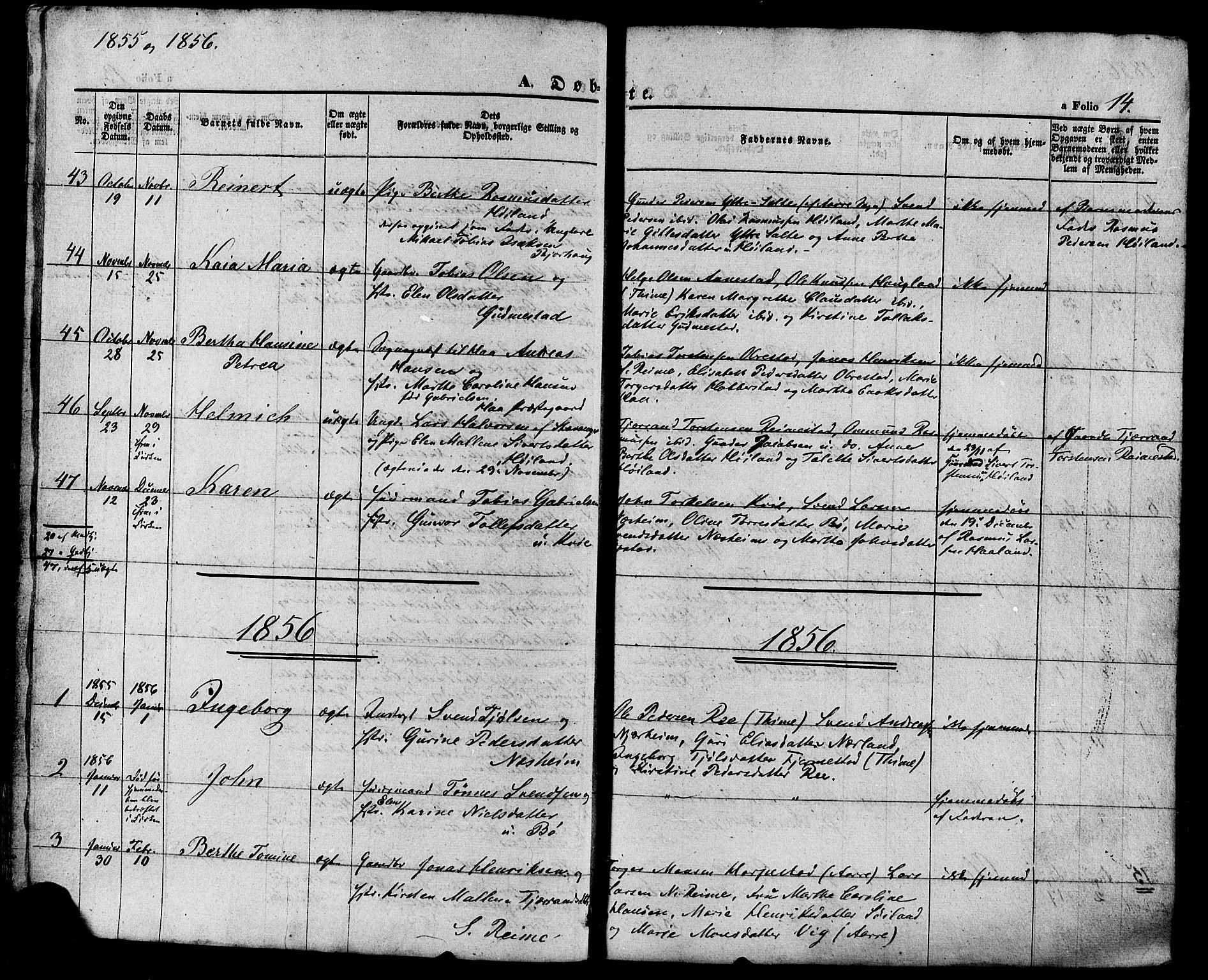 Hå sokneprestkontor, AV/SAST-A-101801/001/30BA/L0008: Parish register (official) no. A 7, 1853-1878, p. 14