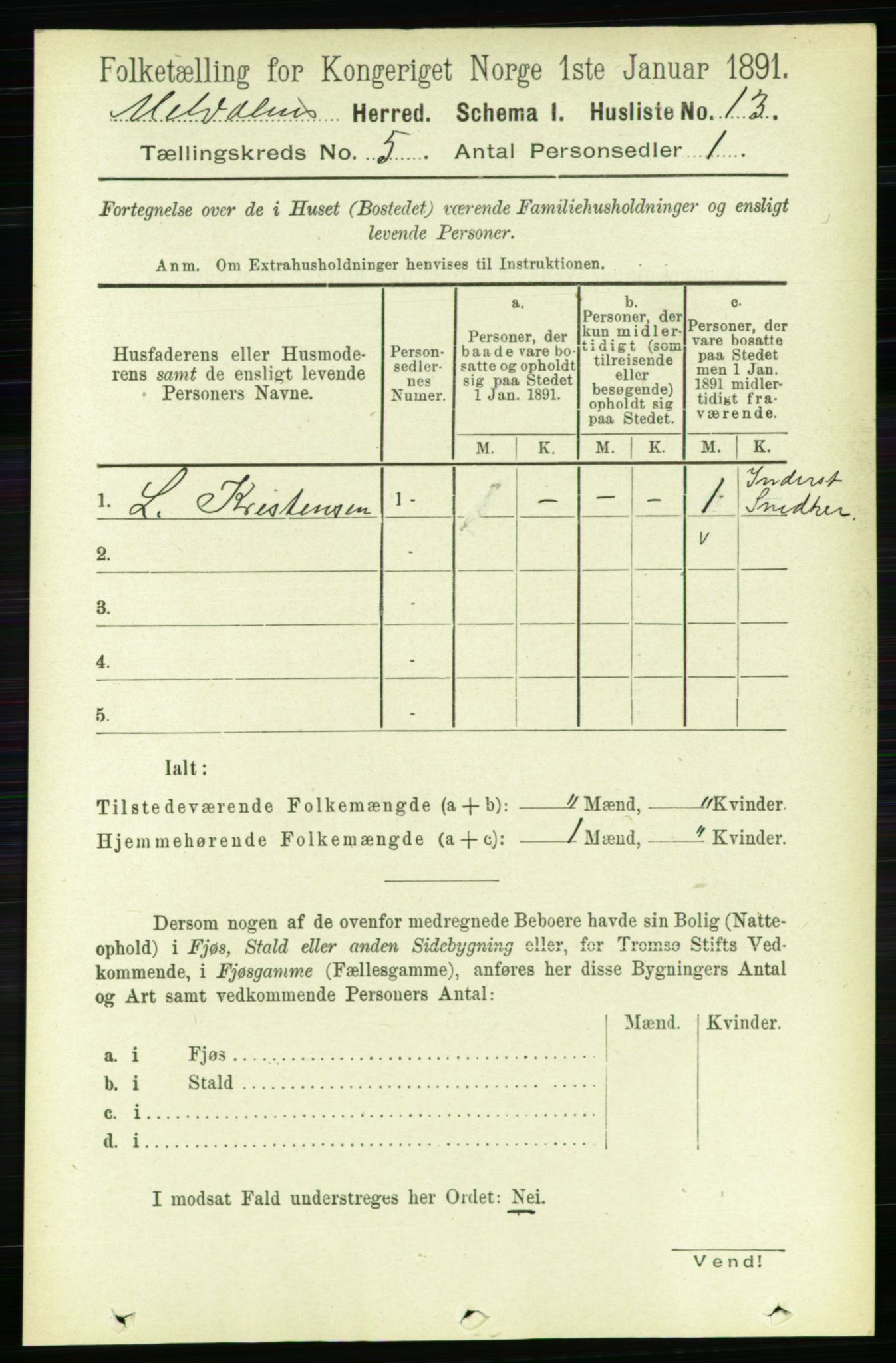 RA, 1891 census for 1636 Meldal, 1891, p. 2478