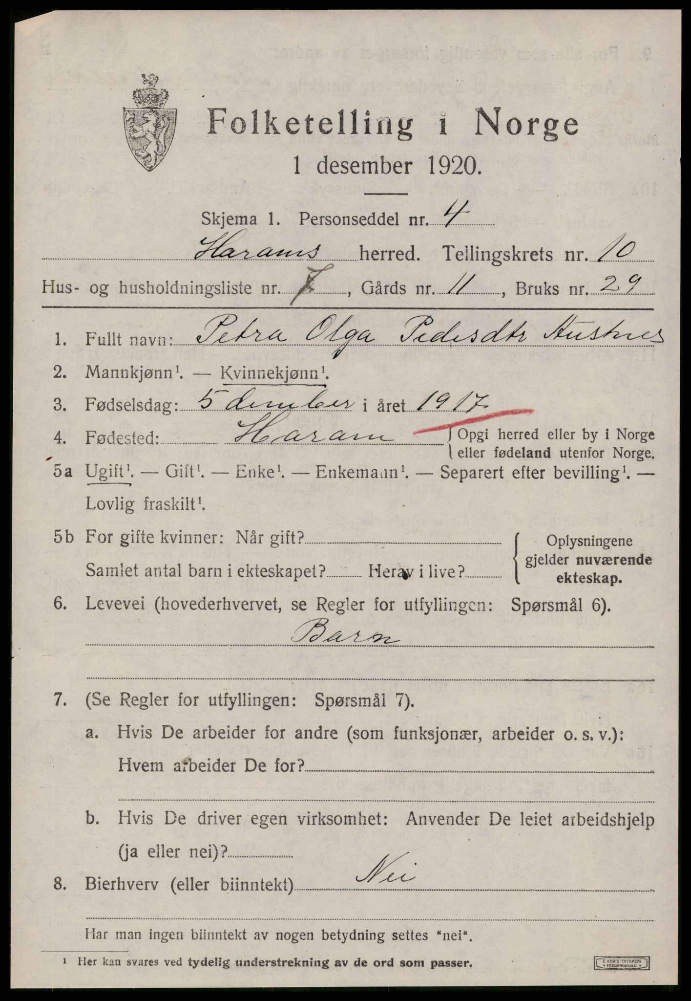 SAT, 1920 census for Haram, 1920, p. 5747