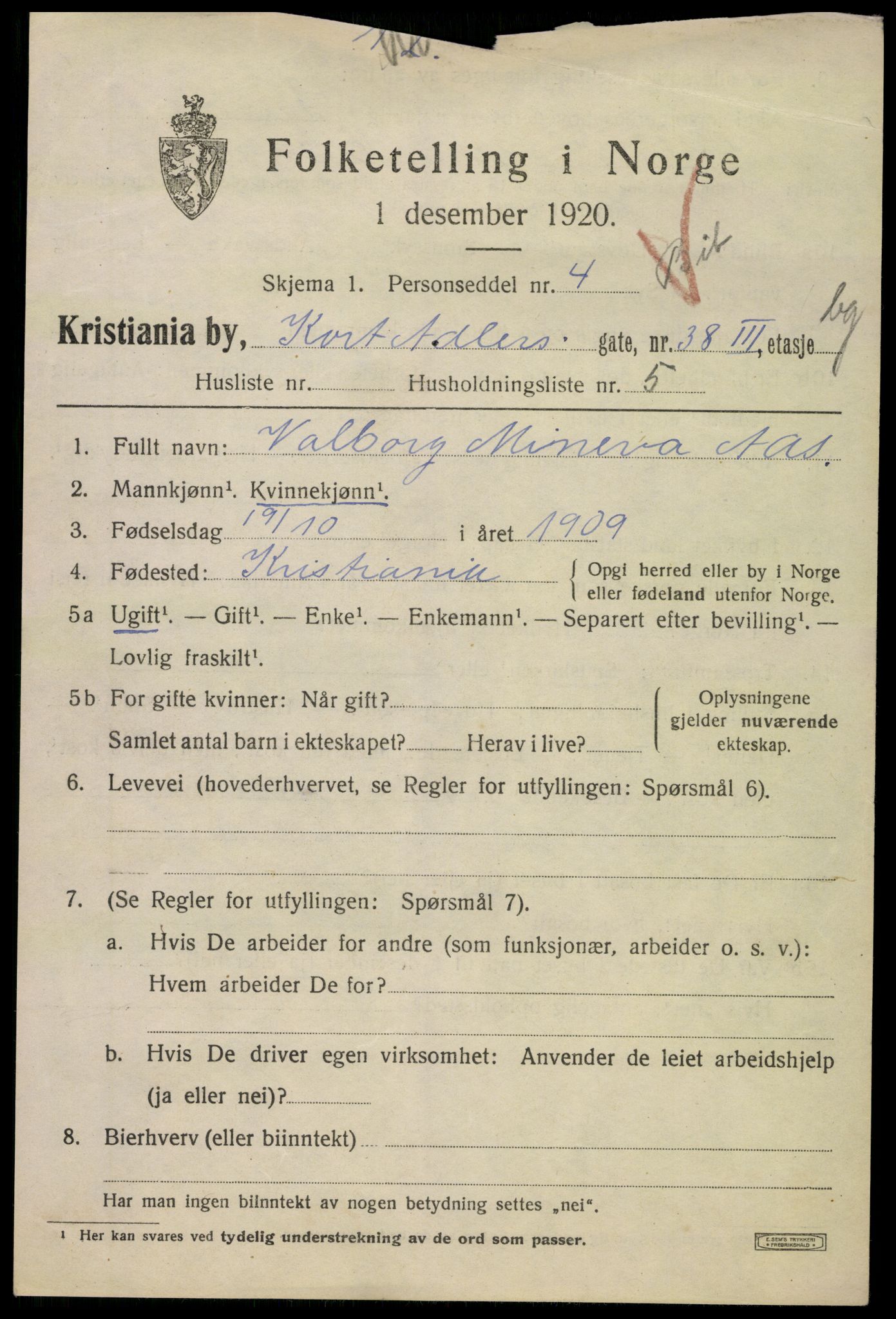 SAO, 1920 census for Kristiania, 1920, p. 191917