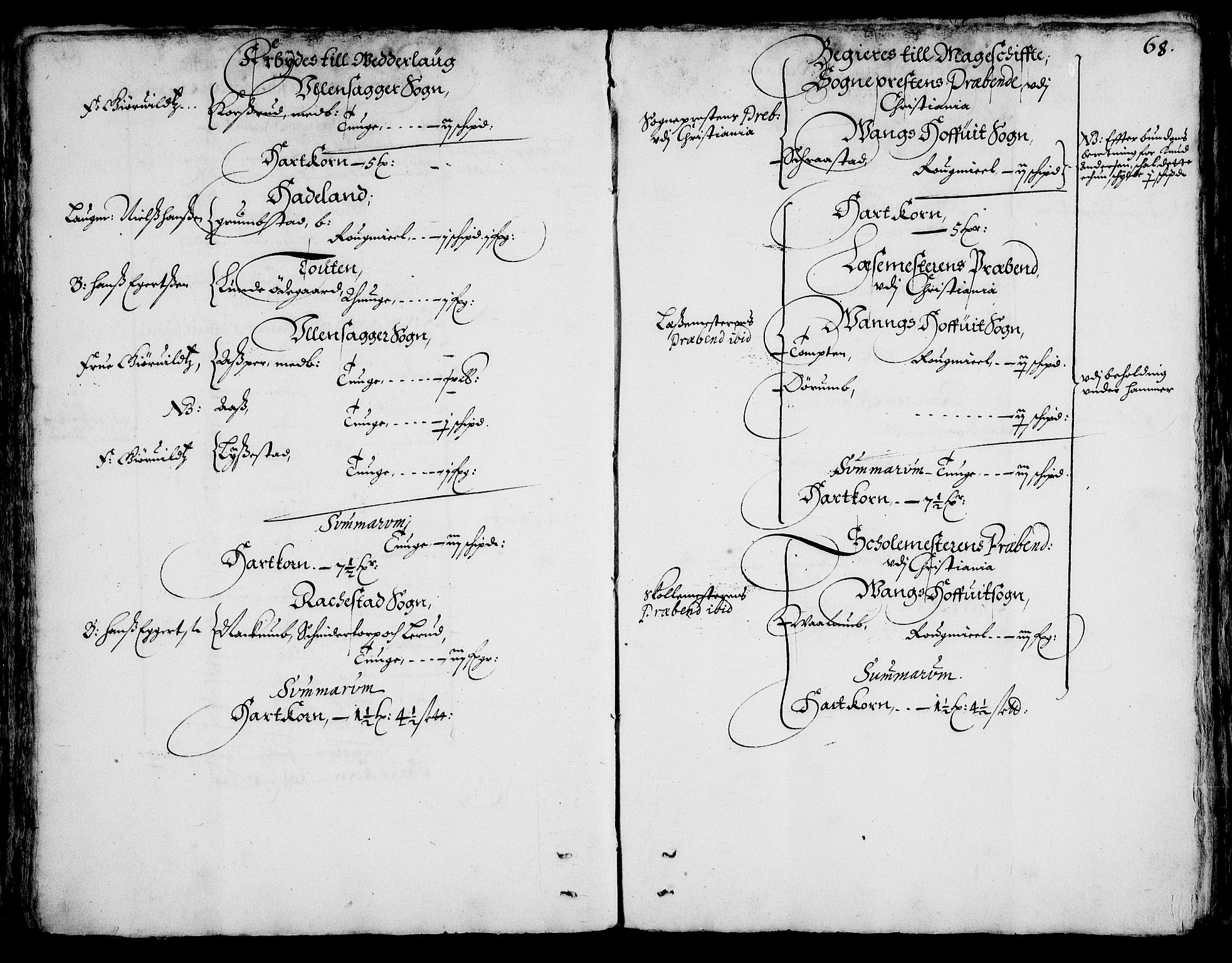 Rentekammeret inntil 1814, Realistisk ordnet avdeling, AV/RA-EA-4070/On/L0001/0002: Statens gods / [Jj 2]: Jordebok og forklaring over atkomstene til Hannibal Sehesteds gods, 1651, p. 67b-68a