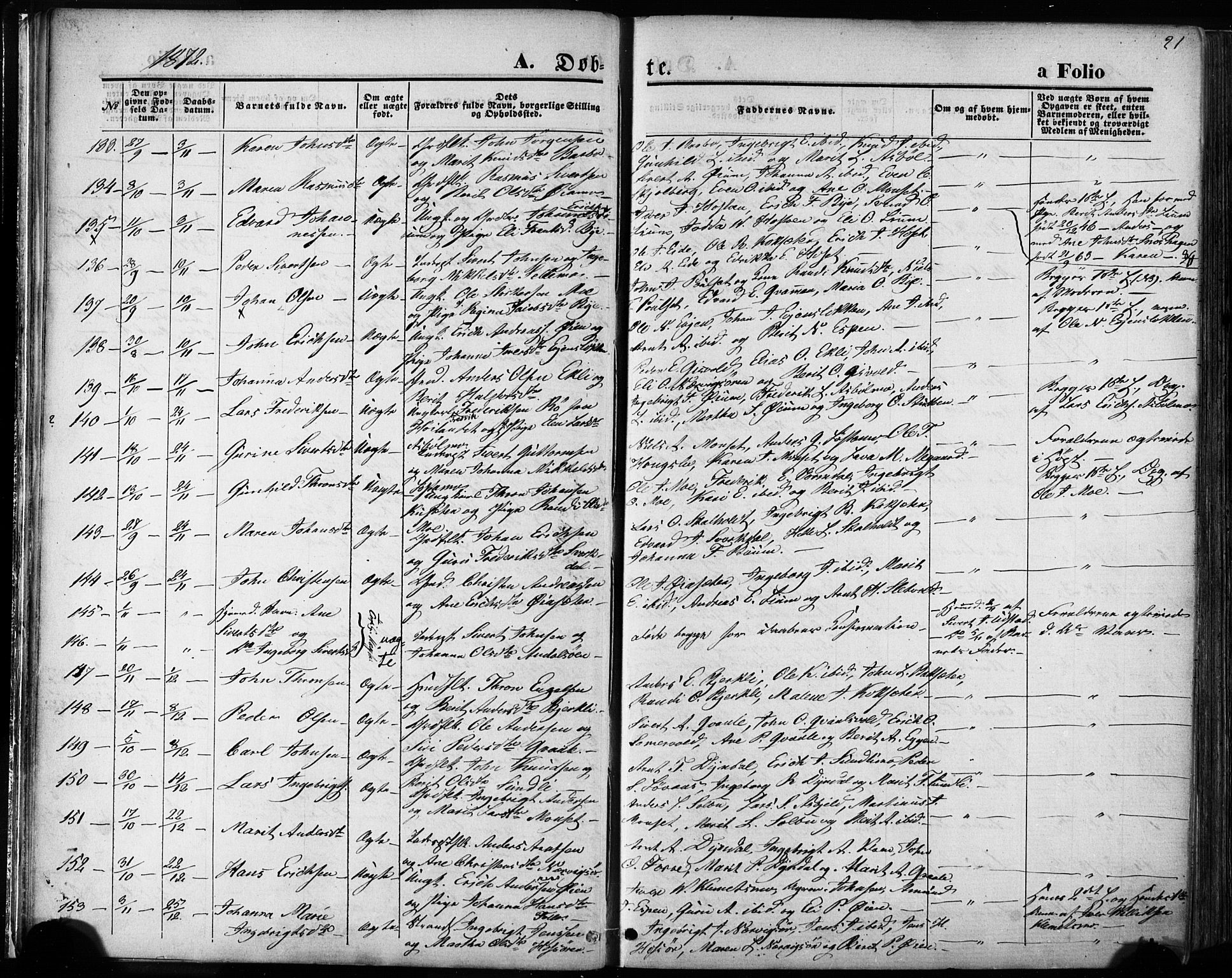 Ministerialprotokoller, klokkerbøker og fødselsregistre - Sør-Trøndelag, SAT/A-1456/668/L0807: Parish register (official) no. 668A07, 1870-1880, p. 21