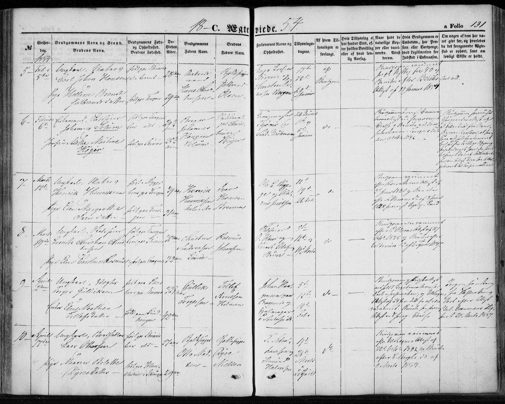 Strømsø kirkebøker, AV/SAKO-A-246/F/Fa/L0017: Parish register (official) no. I 17, 1848-1865, p. 131