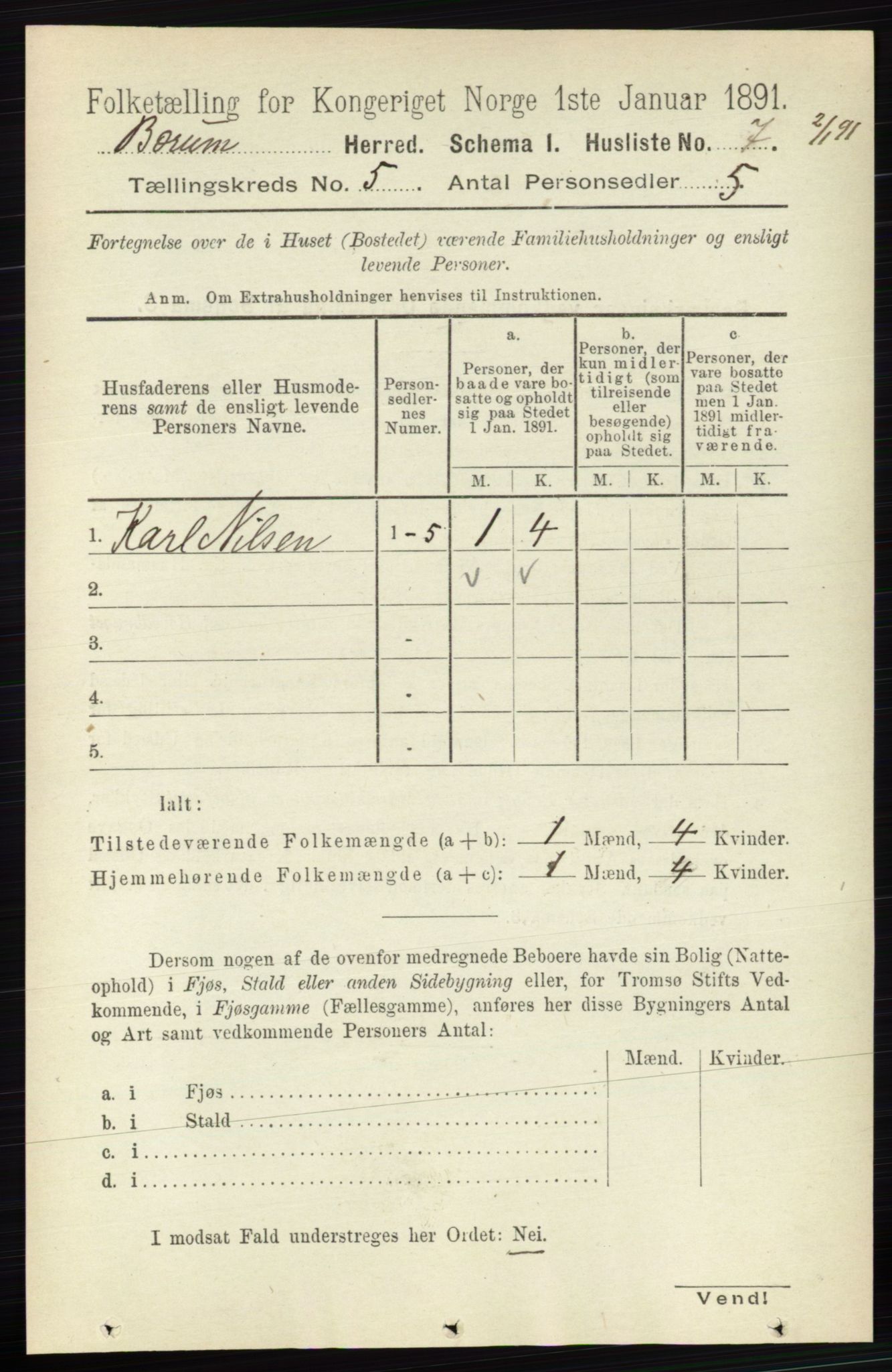 RA, 1891 census for 0219 Bærum, 1891, p. 2943