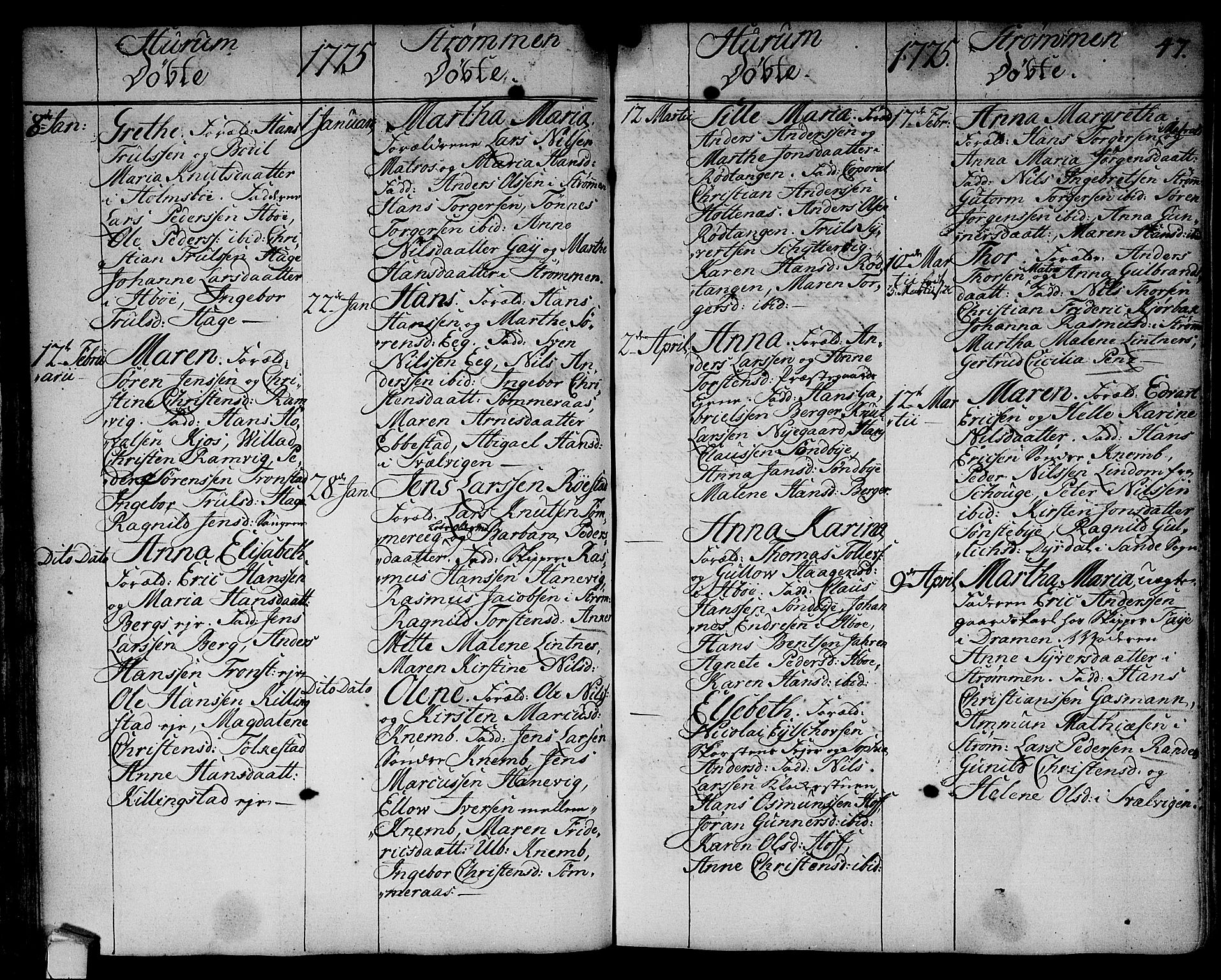 Hurum kirkebøker, AV/SAKO-A-229/F/Fa/L0007: Parish register (official) no. 7, 1771-1810, p. 47