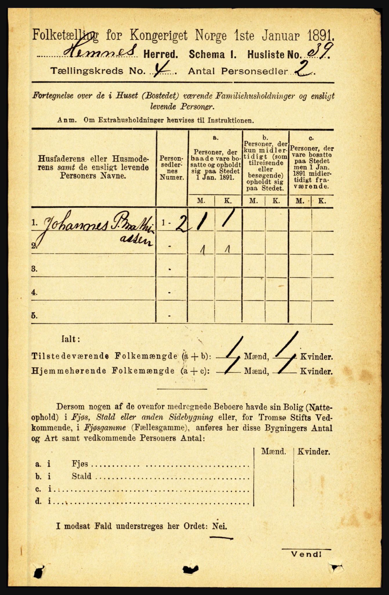 RA, 1891 census for 1832 Hemnes, 1891, p. 2239