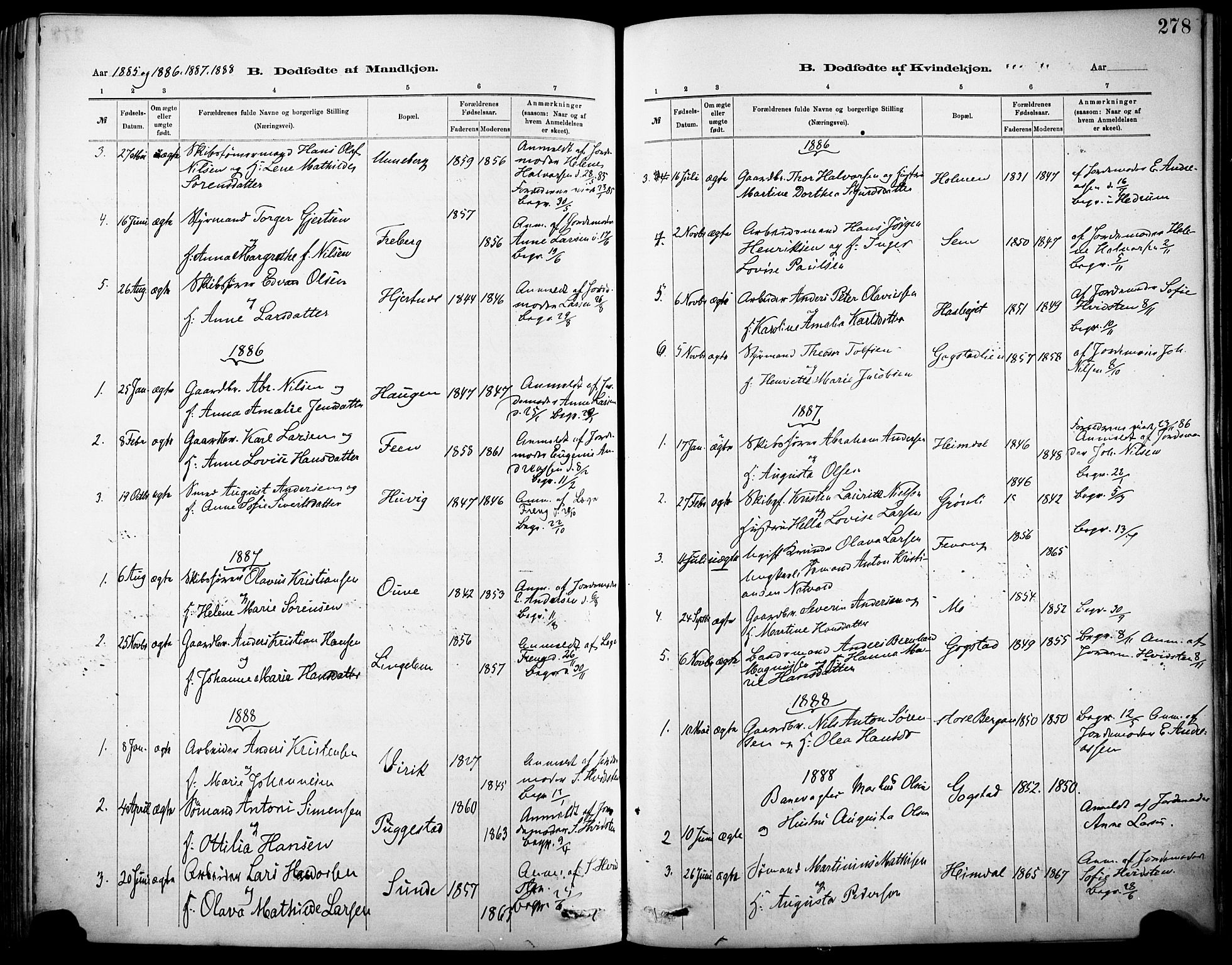 Sandar kirkebøker, SAKO/A-243/F/Fa/L0012: Parish register (official) no. 12, 1883-1895, p. 278