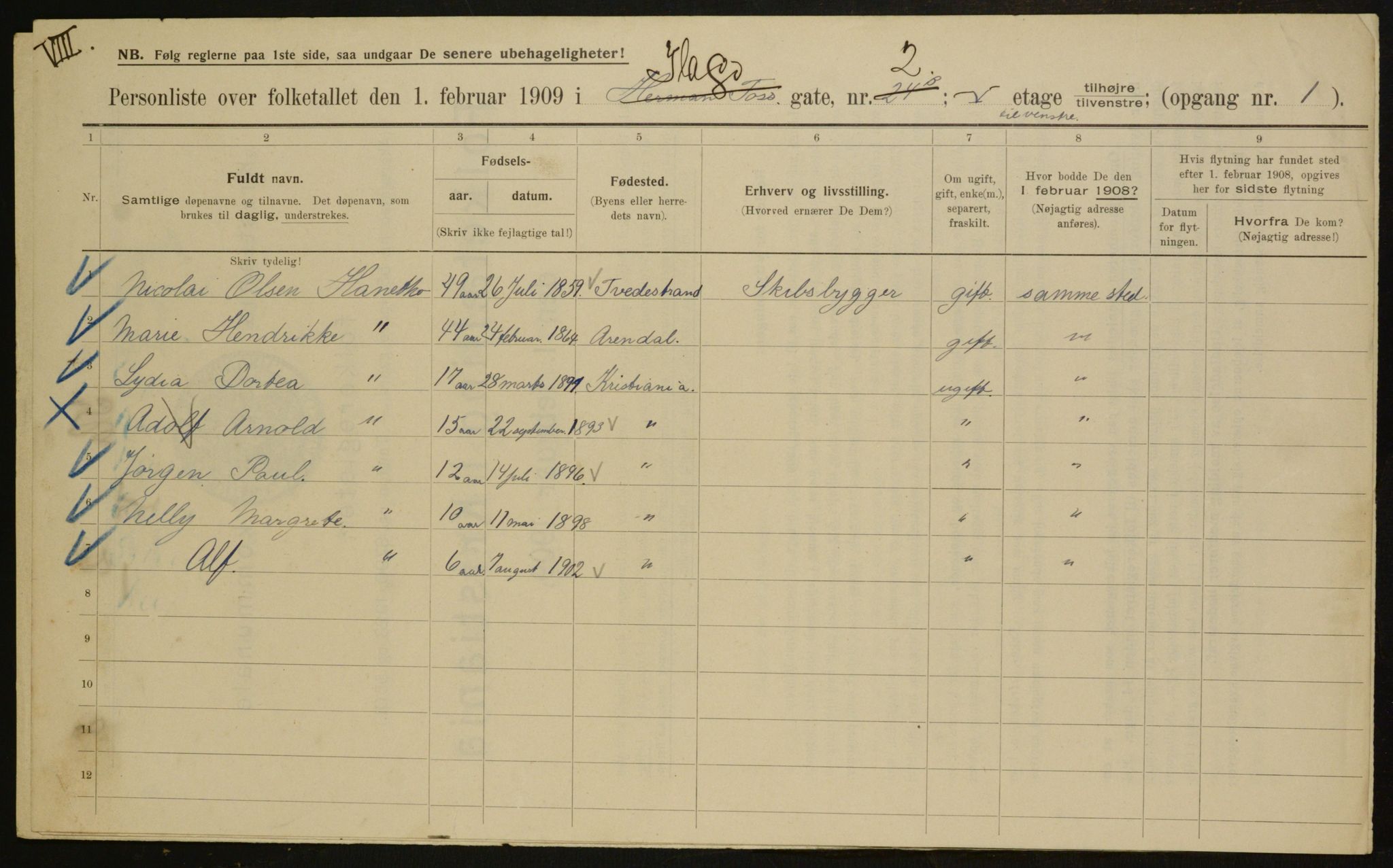 OBA, Municipal Census 1909 for Kristiania, 1909, p. 39450