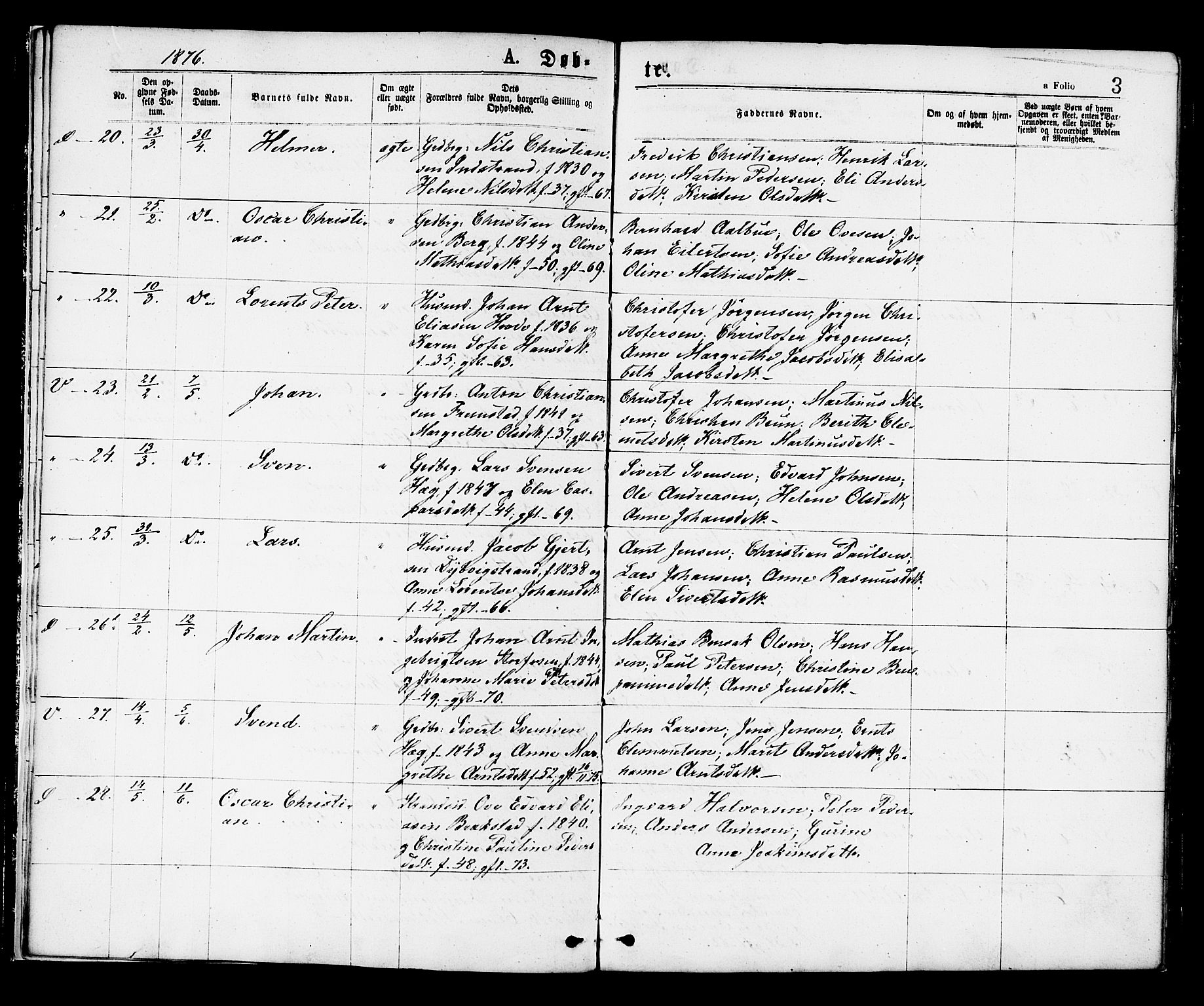 Ministerialprotokoller, klokkerbøker og fødselsregistre - Sør-Trøndelag, SAT/A-1456/659/L0738: Parish register (official) no. 659A08, 1876-1878, p. 3