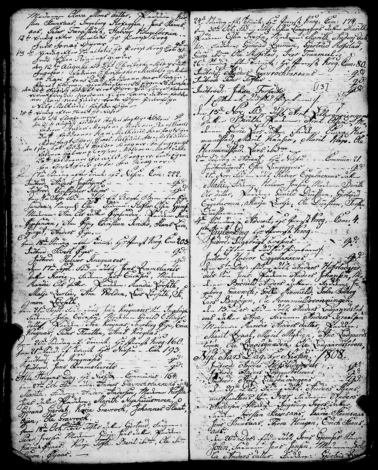 Ministerialprotokoller, klokkerbøker og fødselsregistre - Sør-Trøndelag, SAT/A-1456/691/L1091: Parish register (copy) no. 691C02, 1802-1815, p. 13