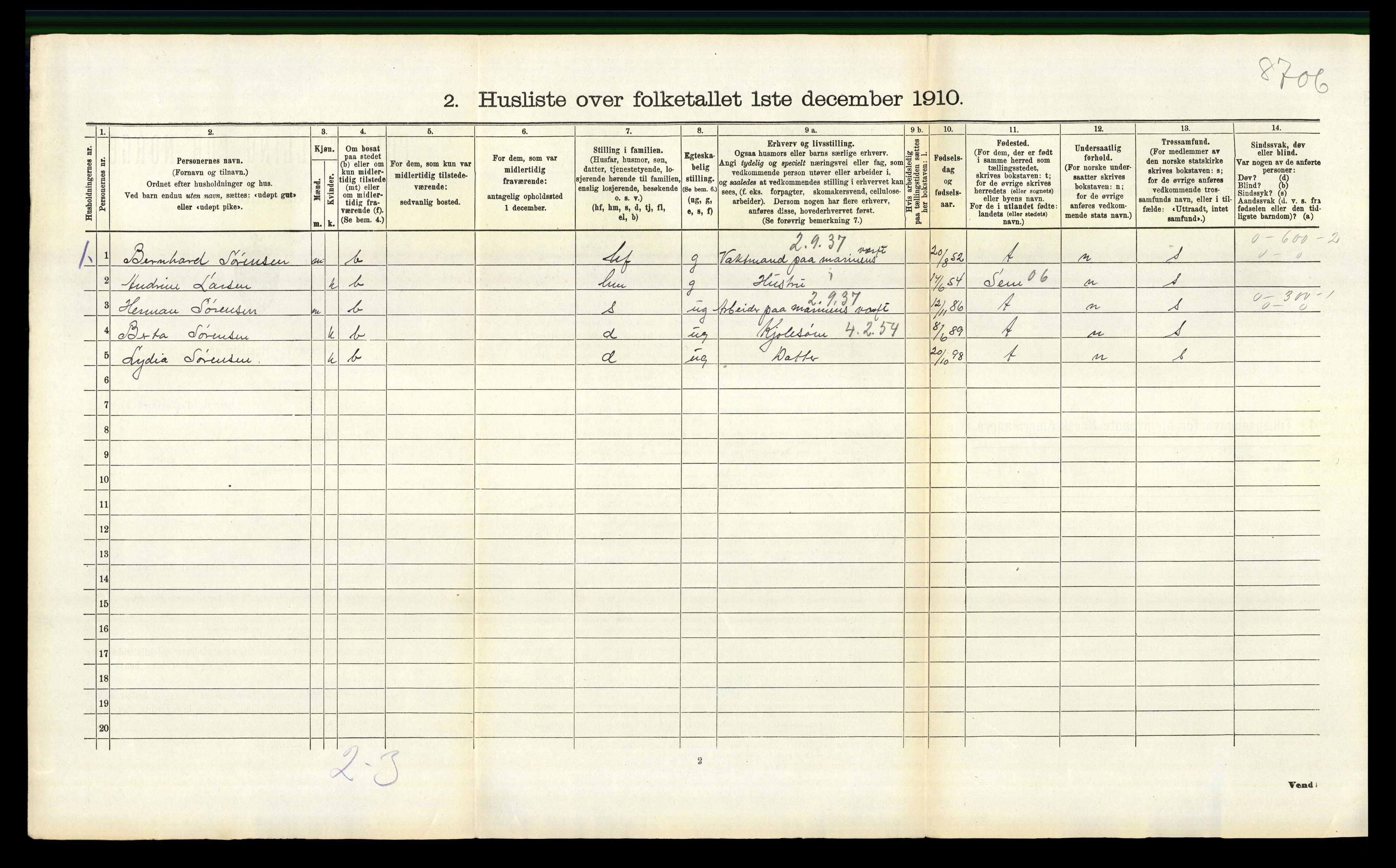 RA, 1910 census for Stokke, 1910, p. 671