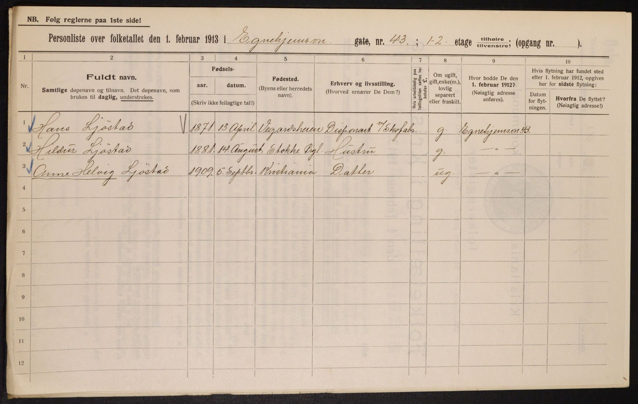 OBA, Municipal Census 1913 for Kristiania, 1913, p. 19038