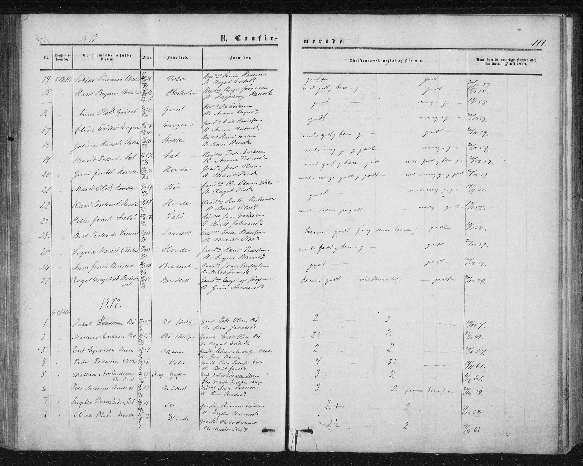 Ministerialprotokoller, klokkerbøker og fødselsregistre - Møre og Romsdal, AV/SAT-A-1454/543/L0562: Parish register (official) no. 543A02, 1854-1884, p. 111