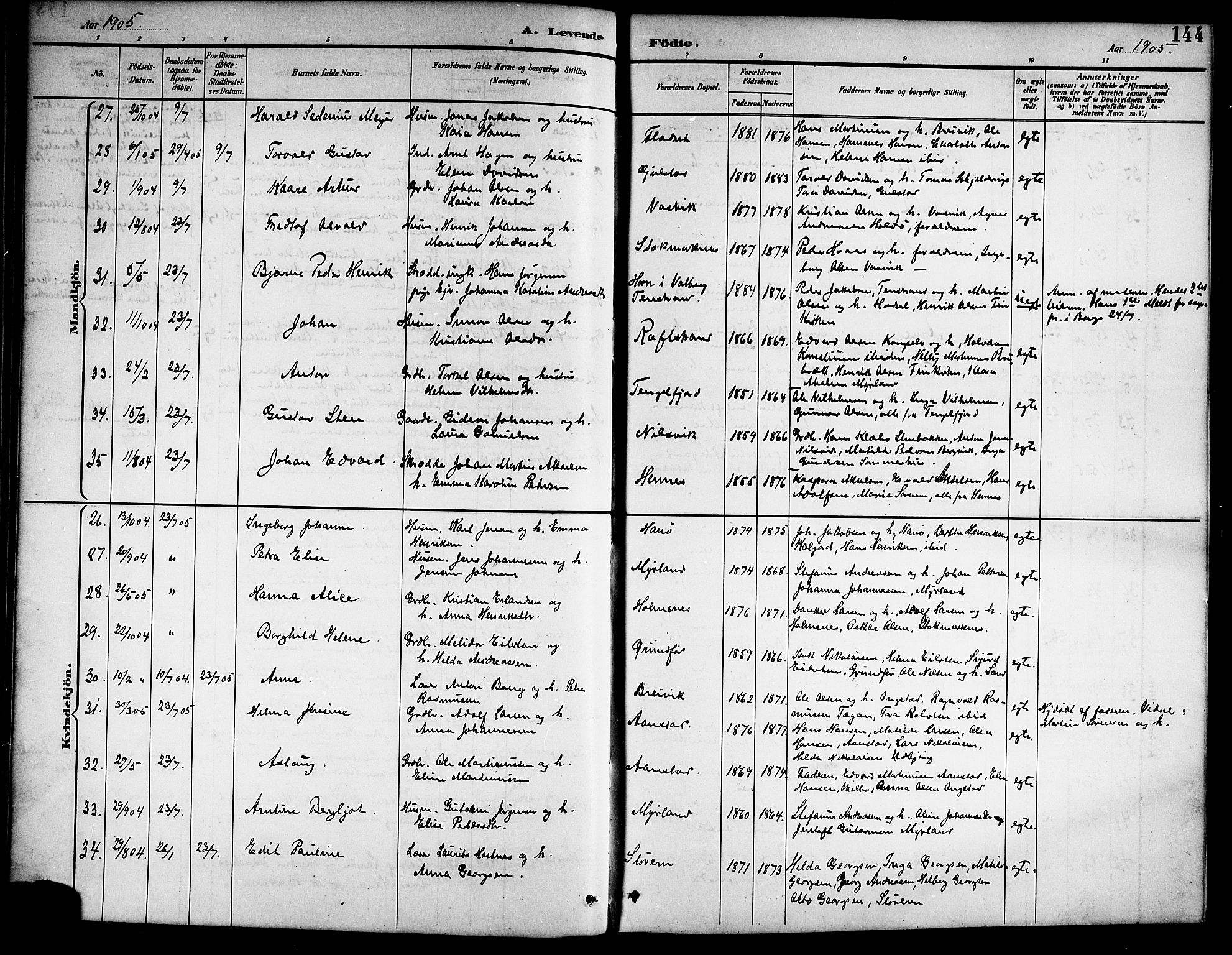 Ministerialprotokoller, klokkerbøker og fødselsregistre - Nordland, SAT/A-1459/888/L1268: Parish register (copy) no. 888C06, 1891-1908, p. 144