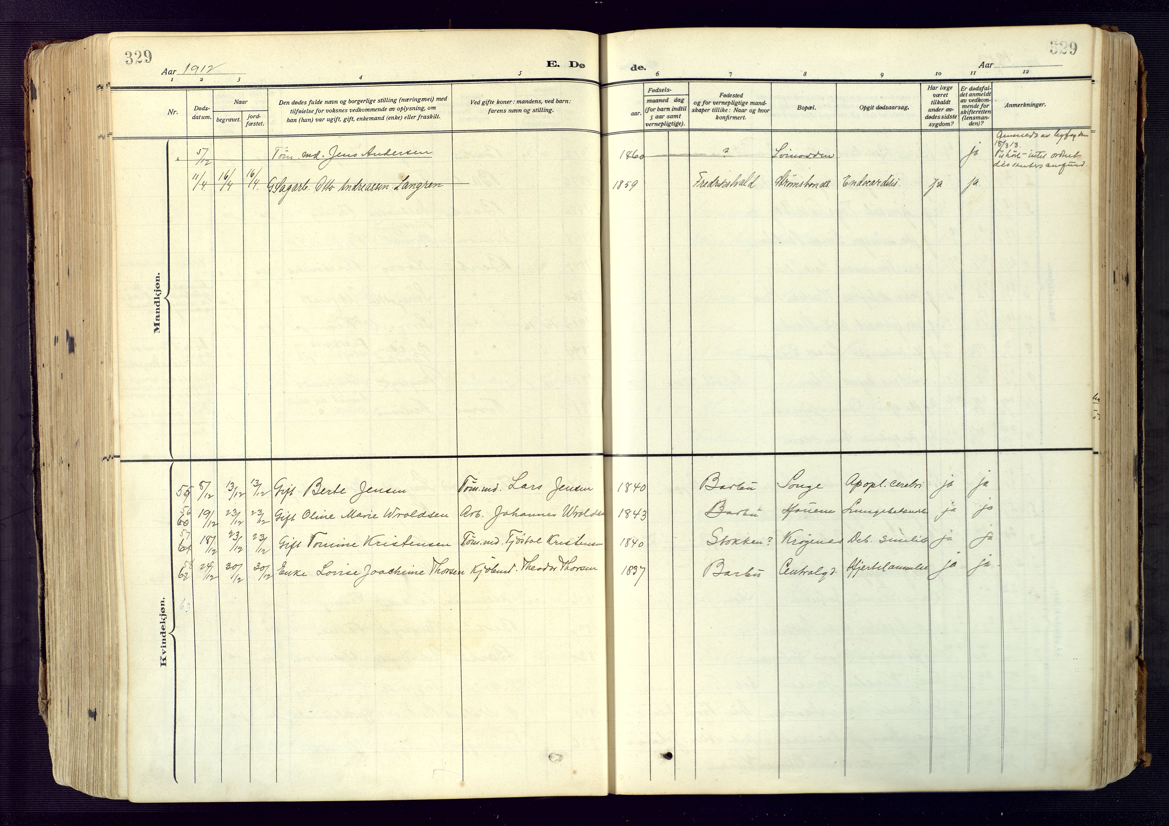 Barbu sokneprestkontor, AV/SAK-1111-0003/F/Fa/L0006: Parish register (official) no. A 6, 1910-1929, p. 329