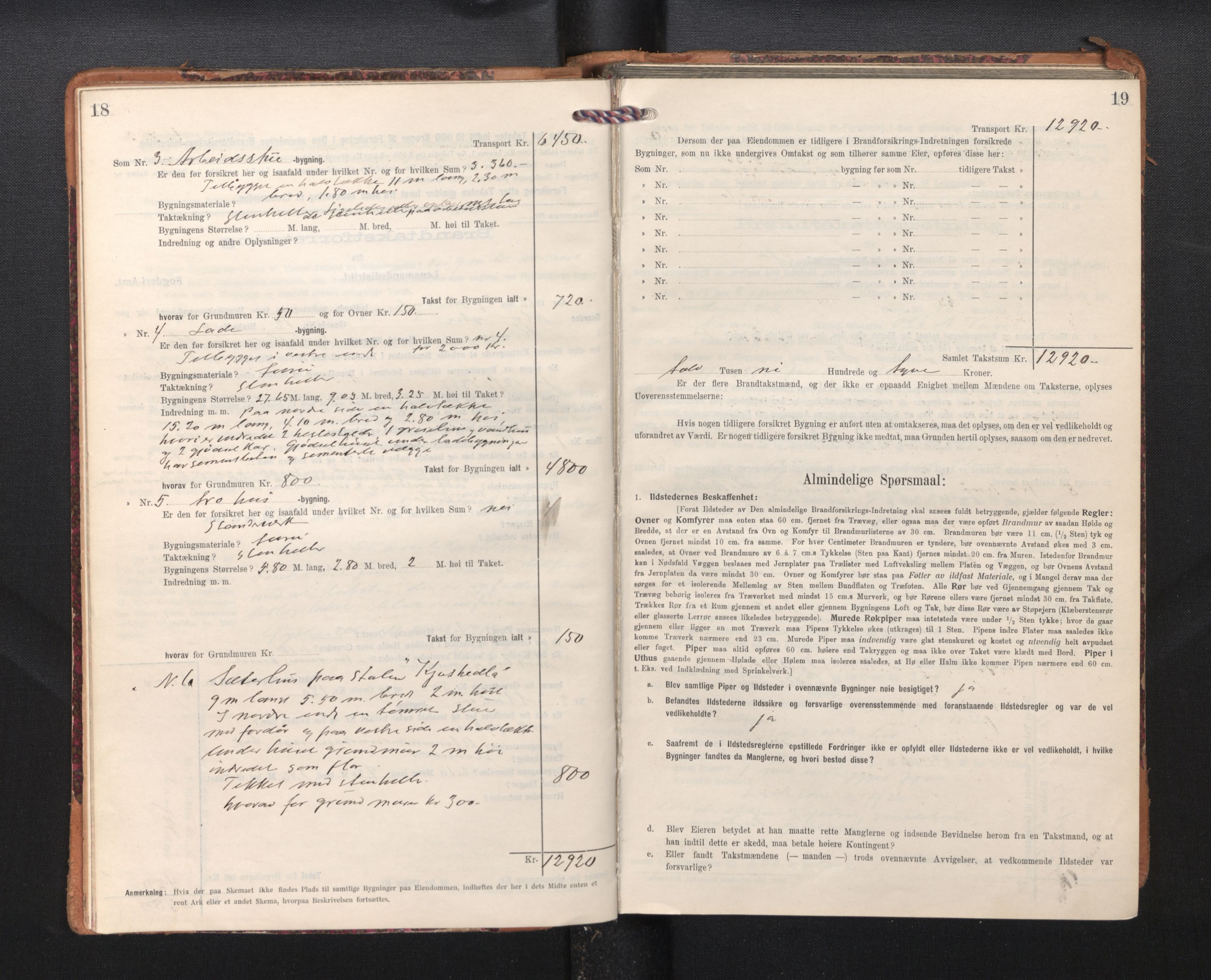 Lensmannen i Kvam, AV/SAB-A-33201/0012/L0006: Branntakstprotokoll, skjematakst, 1913-1955, p. 18-19