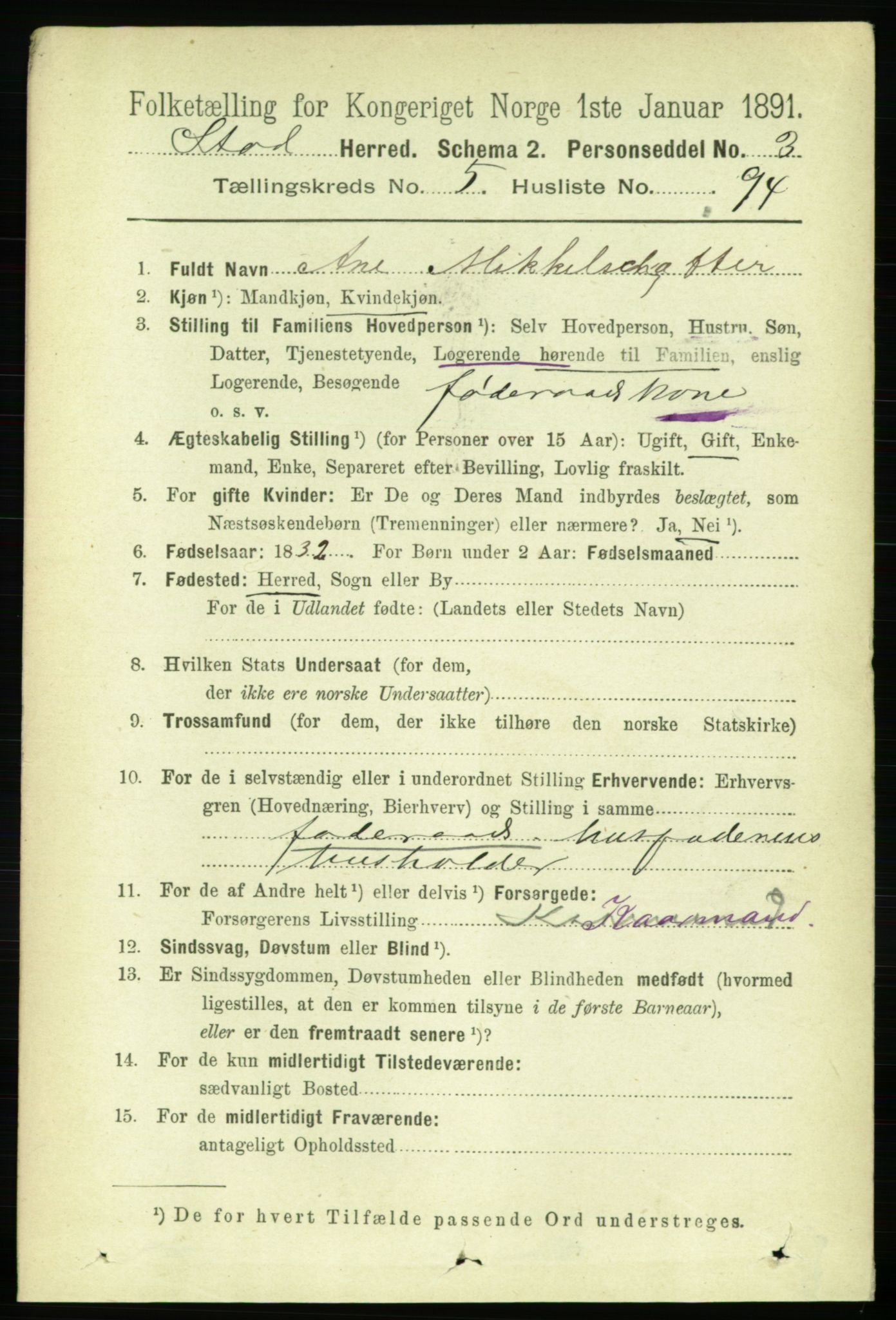 RA, 1891 census for 1734 Stod, 1891, p. 2846