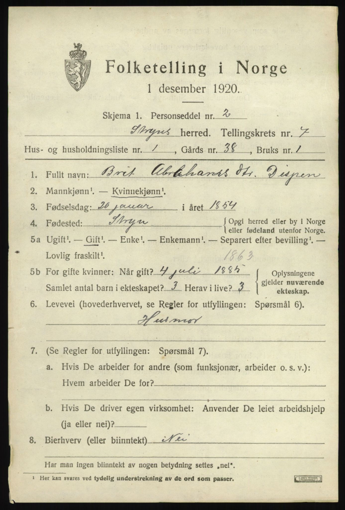 SAB, 1920 census for Stryn, 1920, p. 3224